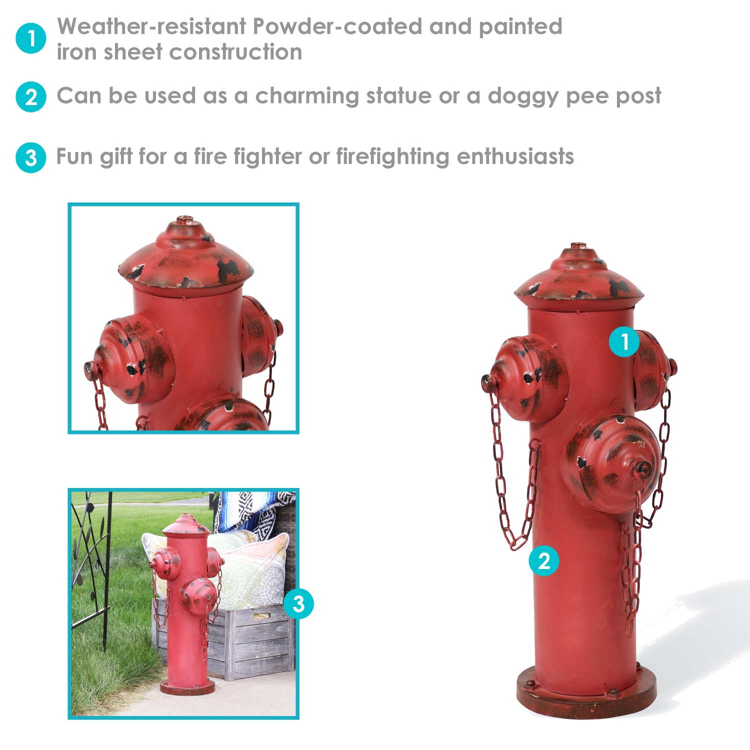 Sunnydaze Fire Hydrant Metal Outdoor Statue - 21.5 in