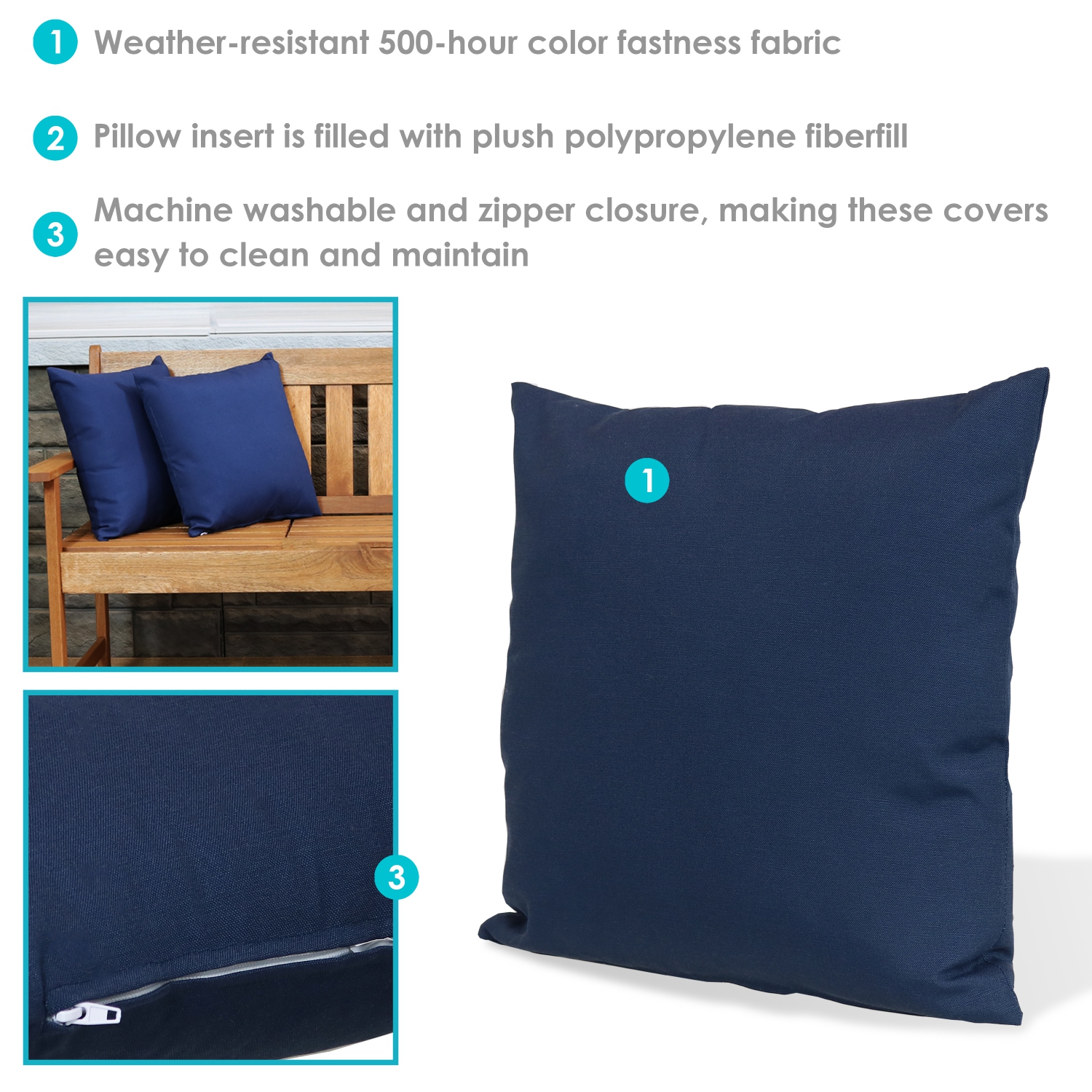 Sunnydaze Outdoor Square Decorative Throw Pillow - Navy - Set of 2