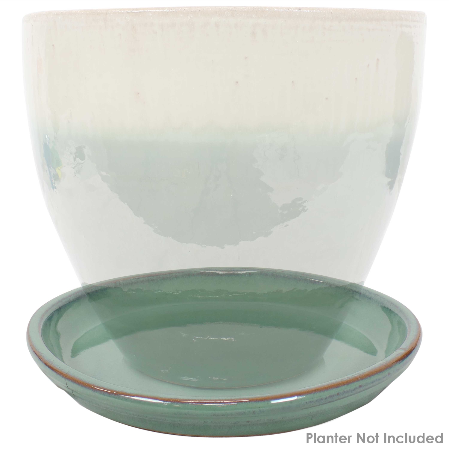 Sunnydaze 12 in Glazed Ceramic Flower Pot/Plant Saucer - Seafoam - Set of 4
