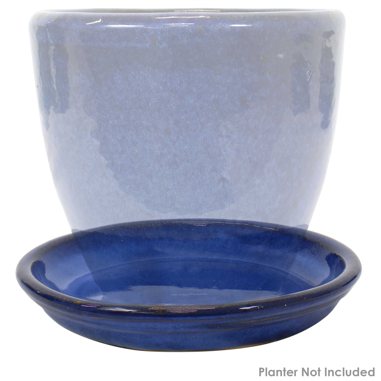 Sunnydaze 7 in Glazed Ceramic Flower Pot/Plant Saucer - Blue - Set of 4