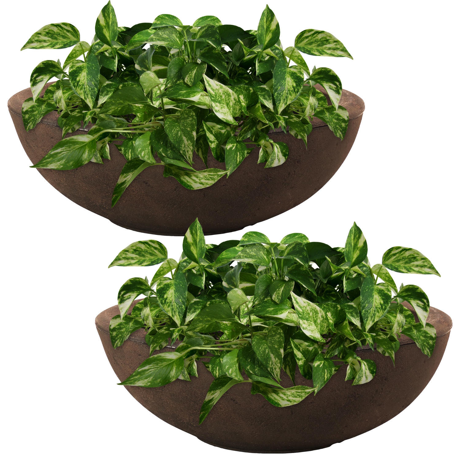 Sunnydaze 20.75 in Percival Round Polyresin Planter - Sable Finish - 2pk