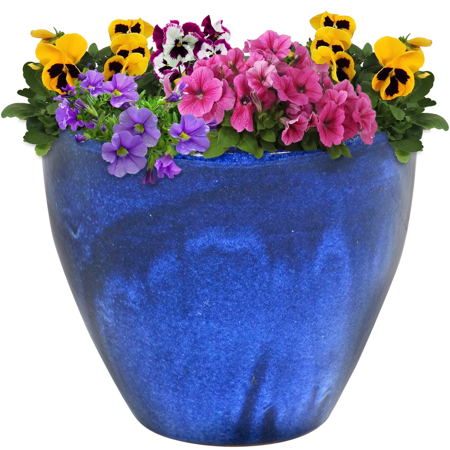 Sunnydaze 13 in Resort High-Fired Glazed Ceramic Planter - Imperial Blue