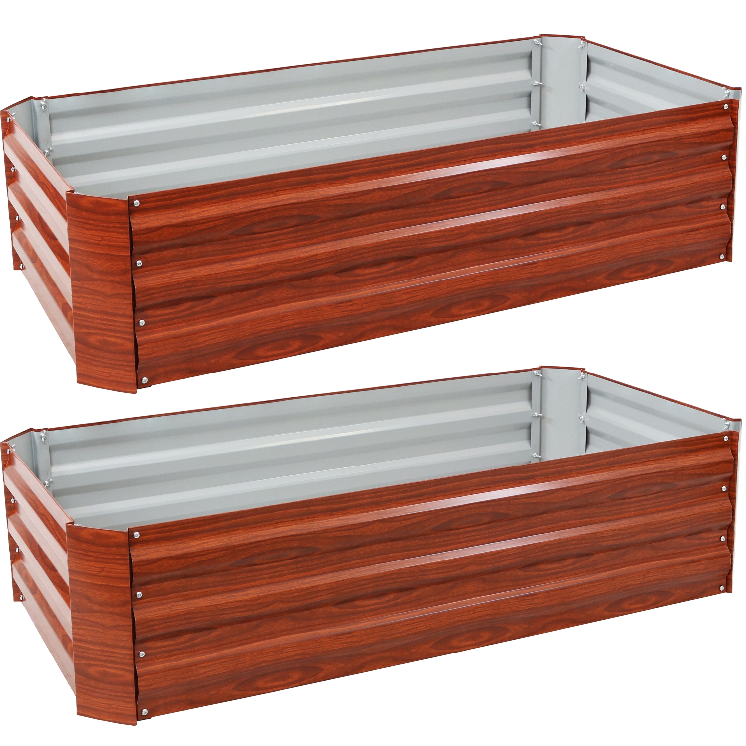 Sunnydaze 48 in Galvanized Steel Rectangle Raised Bed - Woodgrain - 2pk