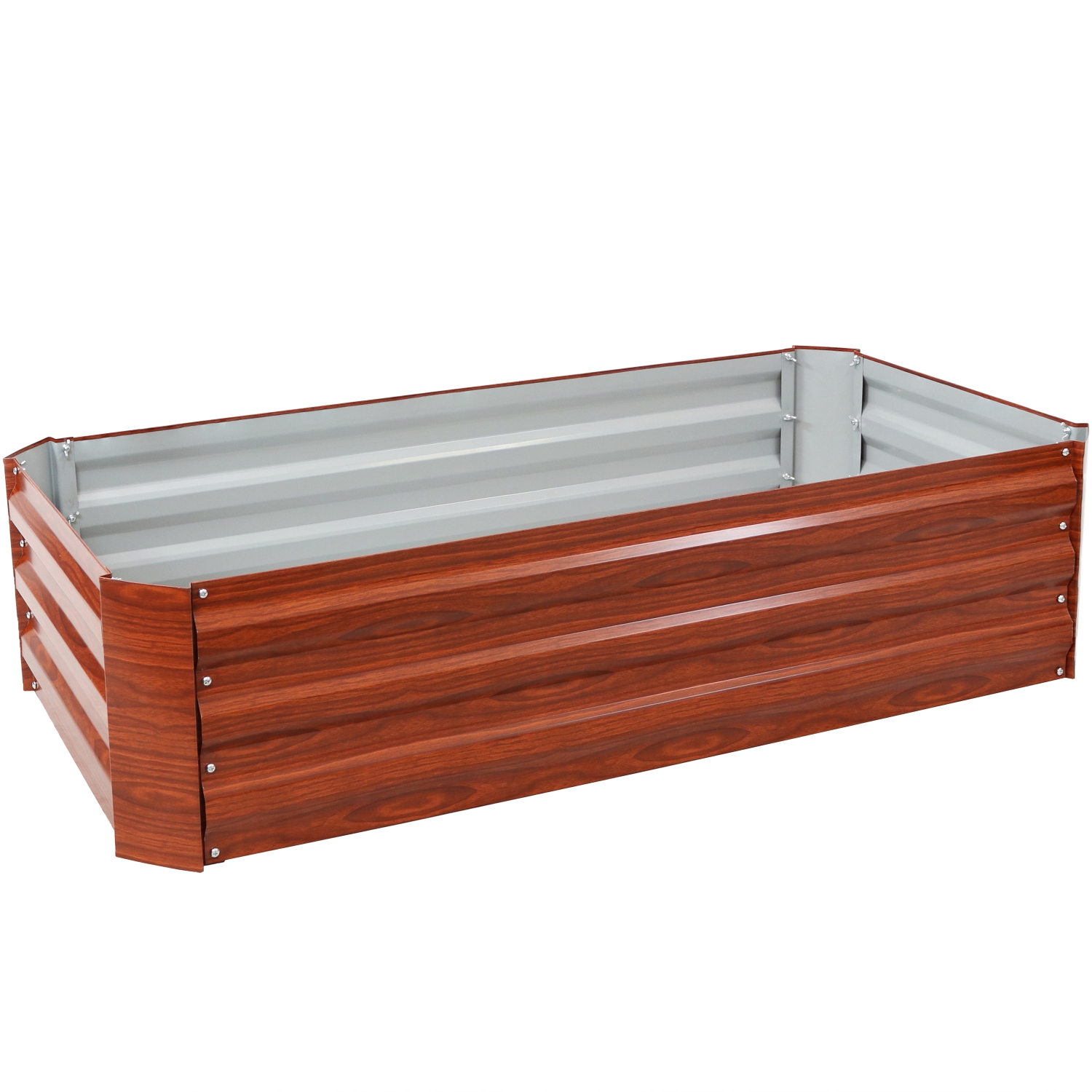 Sunnydaze Galvanized Steel Rectangle Raised Garden Bed - 48 in - Woodgrain