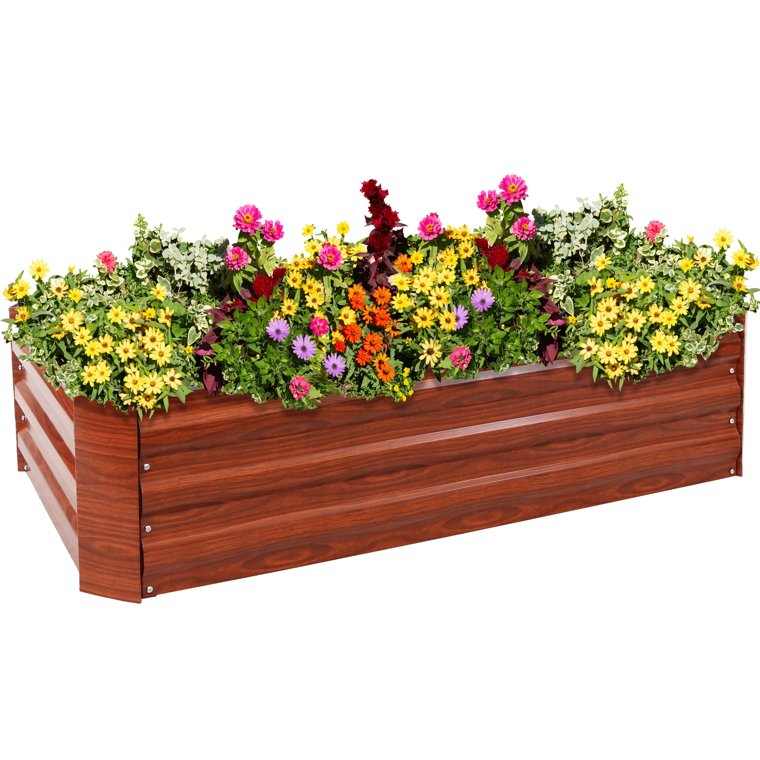 Sunnydaze Galvanized Steel Rectangle Raised Garden Bed - 48 in - Woodgrain