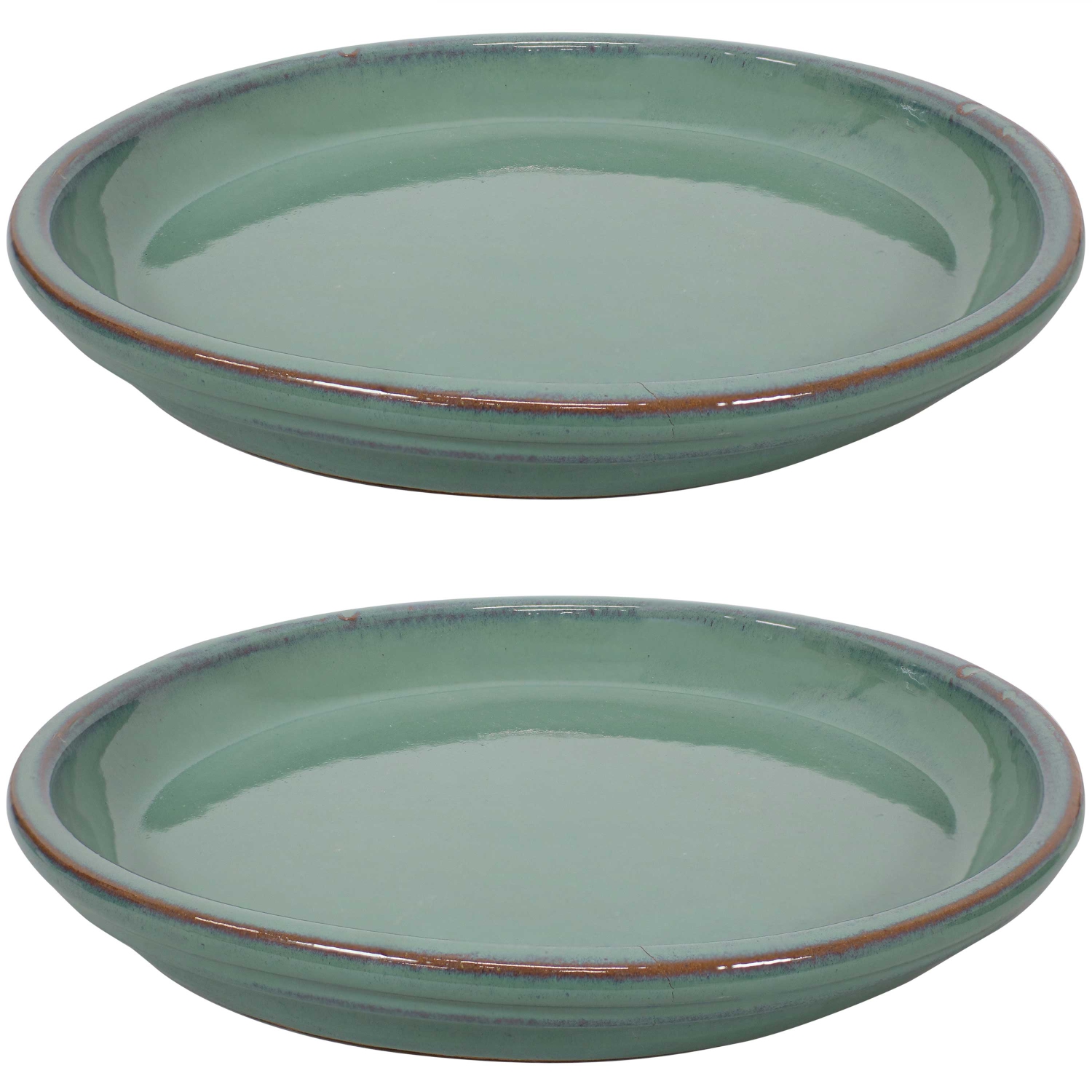 Sunnydaze 12 in Glazed Ceramic Flower Pot/Plant Saucer - Seafoam - Set of 2