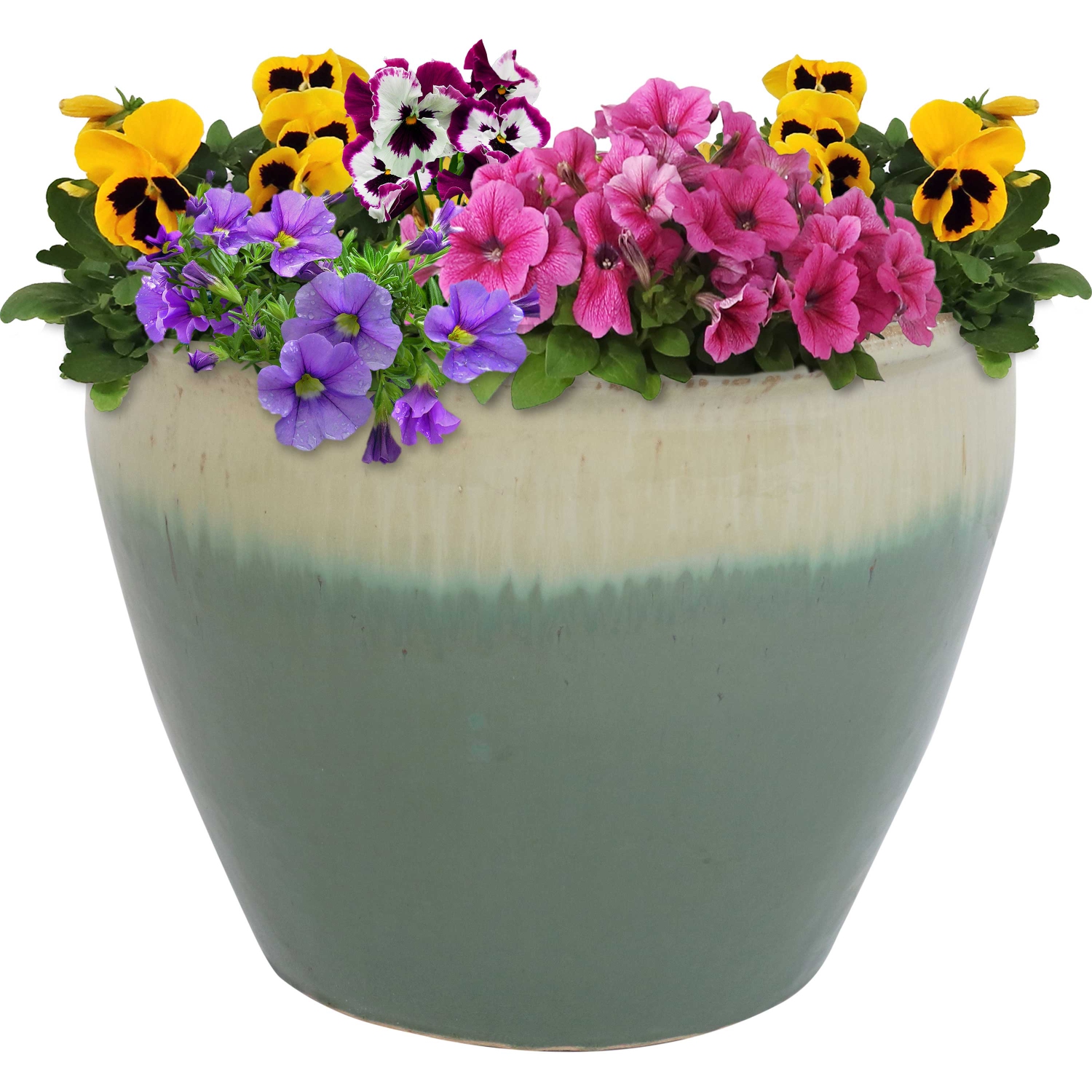 Sunnydaze 15 in Chalet High-Fired Glazed Ceramic Planter - Seafoam