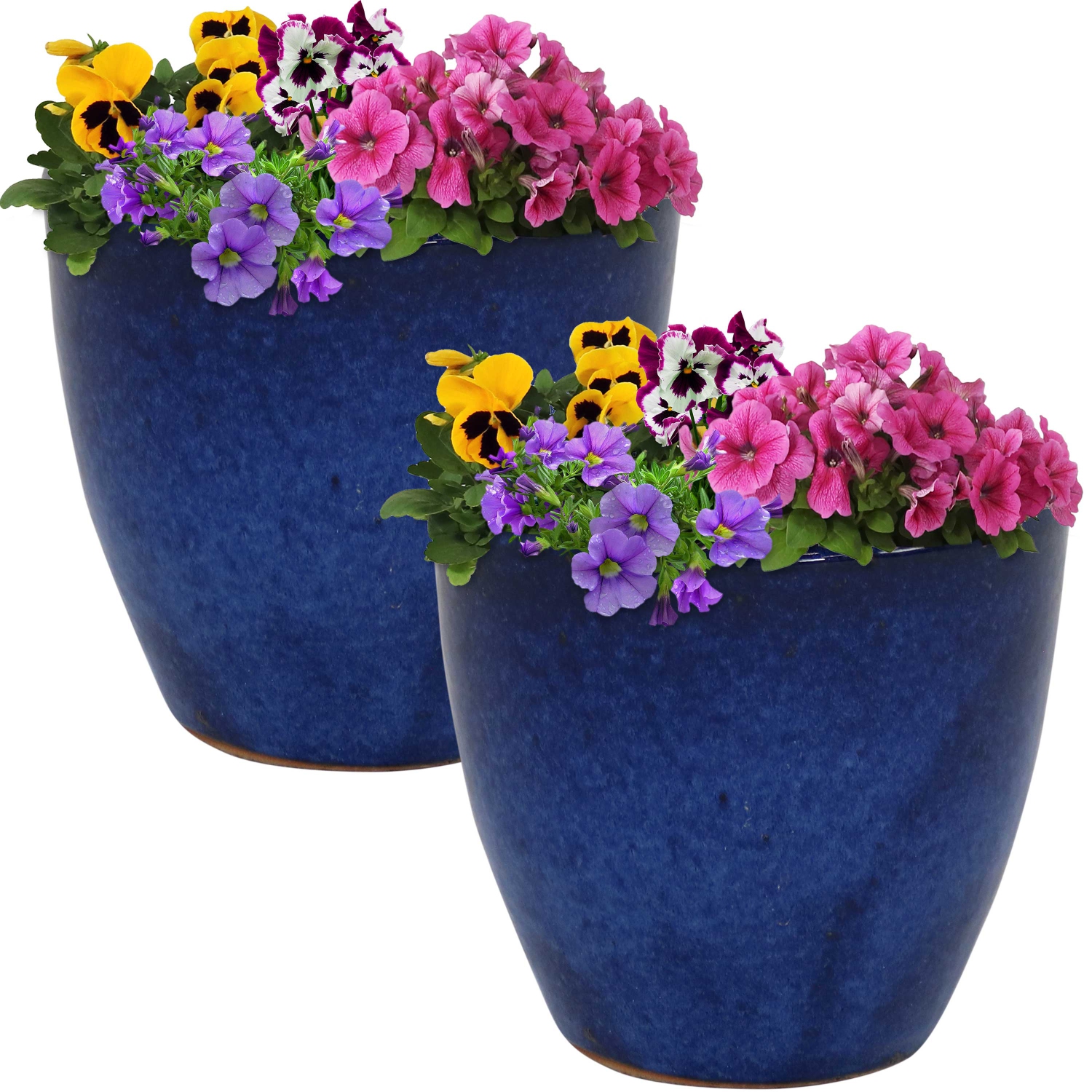 Sunnydaze 8 in Resort Glazed Ceramic Planter - Imperial Blue - Set of 2