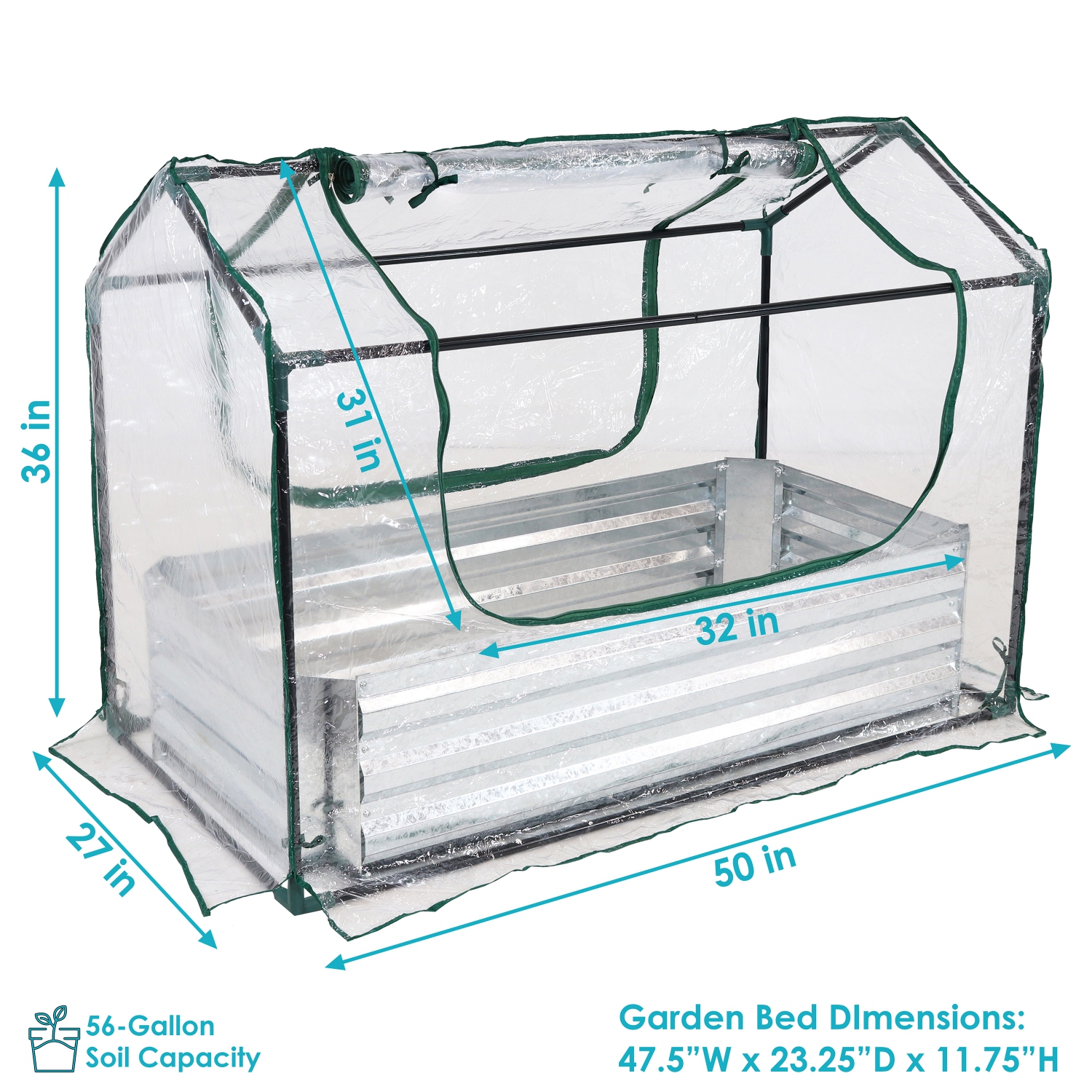 Sunnydaze Galvanized Steel Raised Bed with Greenhouse - Clear - 4 ft x 2 ft