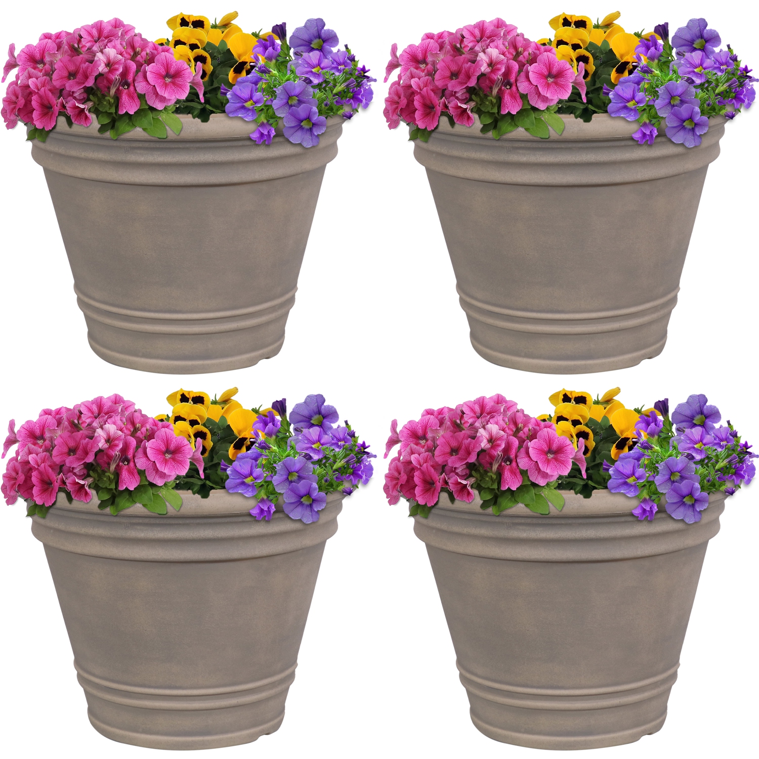 Sunnydaze 20 in Franklin Dual-Wall Polyresin Planter - Beige - Set of 4