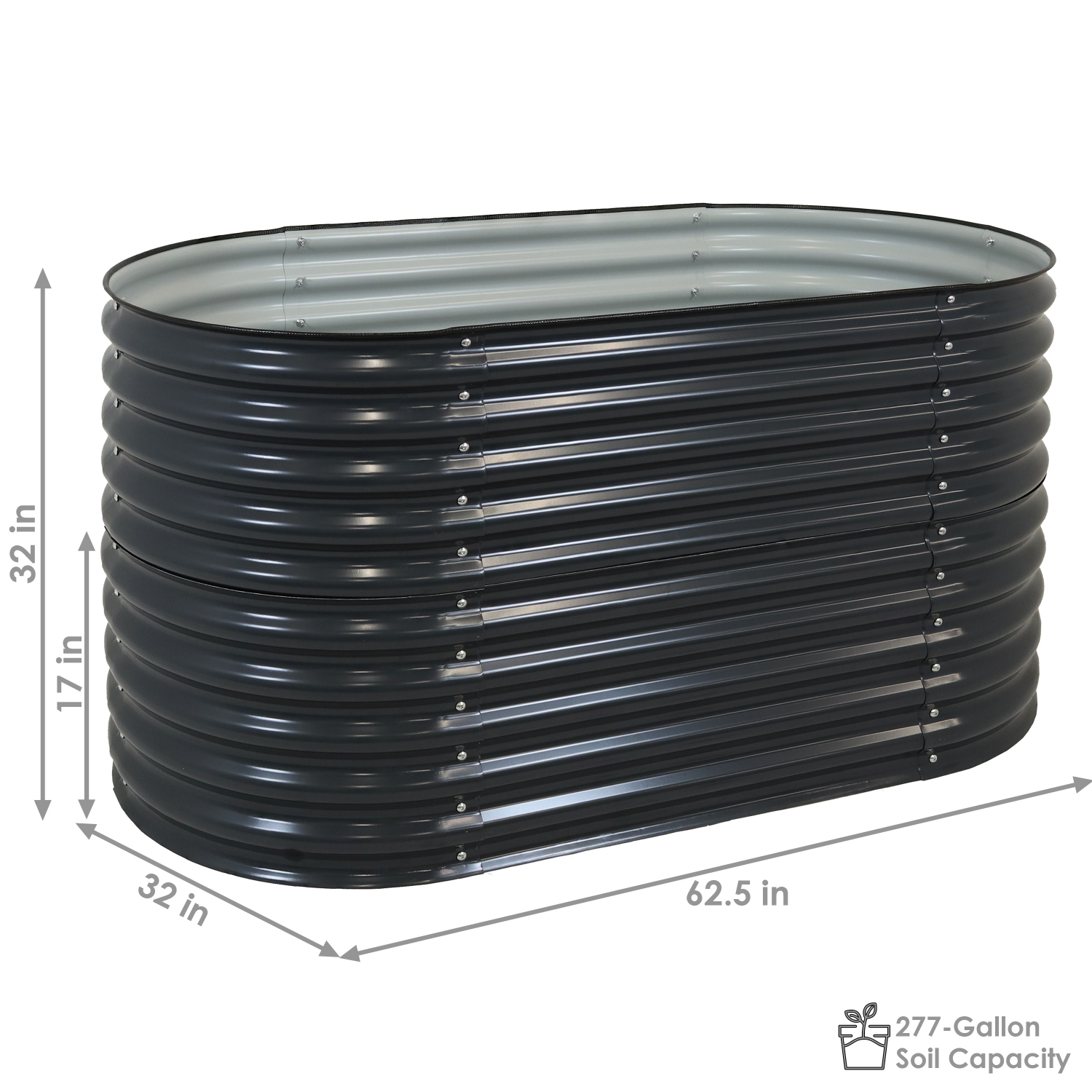 Sunnydaze Galvalume Steel Rectangle Raised Garden Bed - Dark Gray - 62.5 in