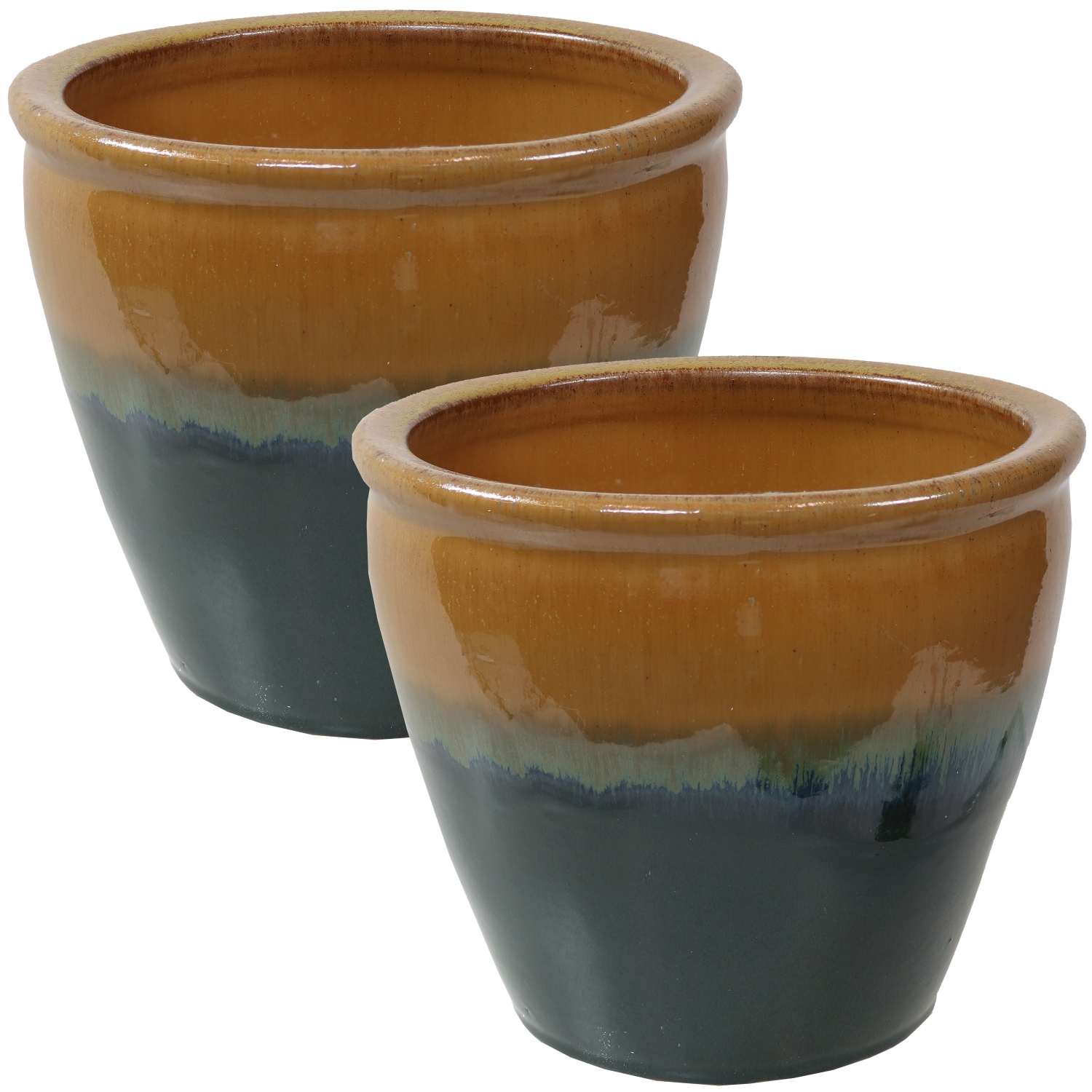 Sunnydaze 12 in Chalet Glaze Ceramic Planter - Forest Lake Green - Set of 2