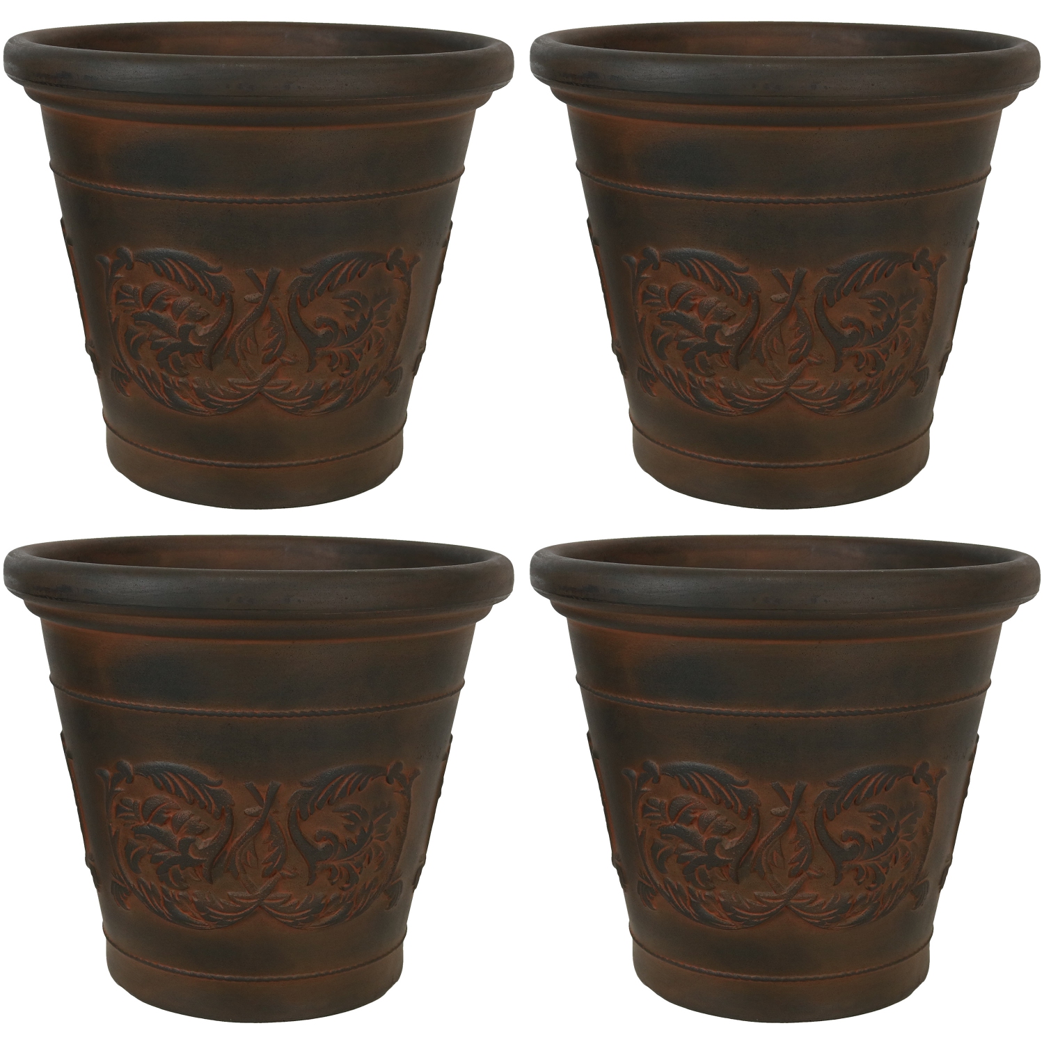 Sunnydaze 16 in Arabella Dual-Wall Polyresin Planter - Rust - Set of 4