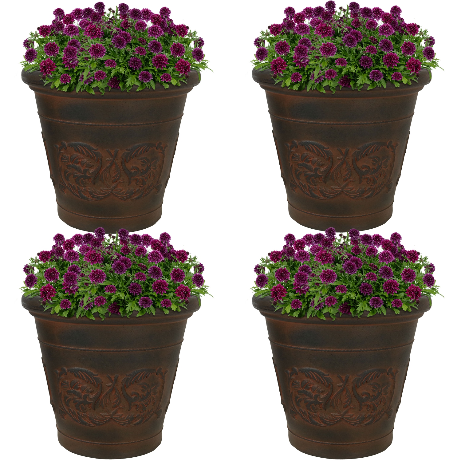 Sunnydaze 16 in Arabella Dual-Wall Polyresin Planter - Rust - Set of 4