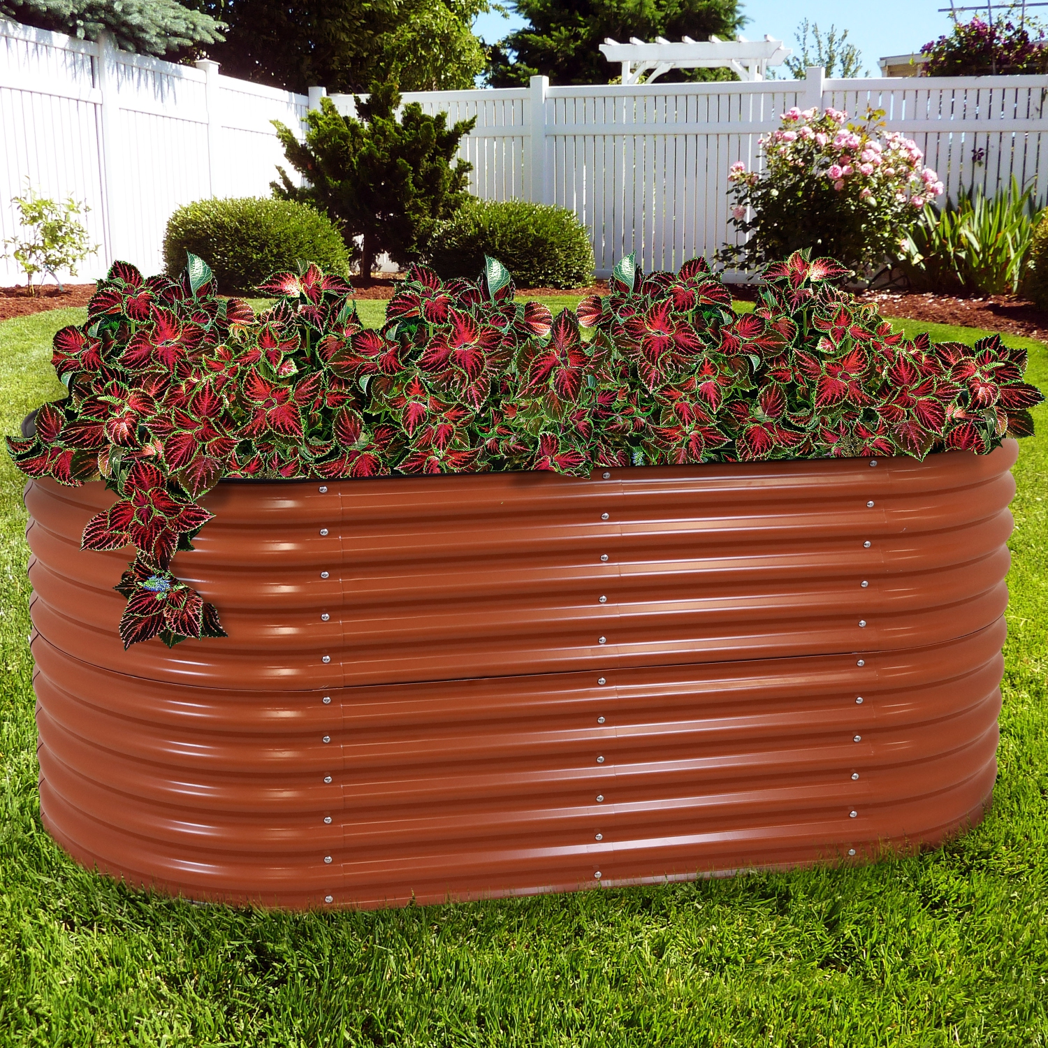 Sunnydaze Galvalume Steel Oval Raised Garden Bed - Brown - 79 in x 32 in