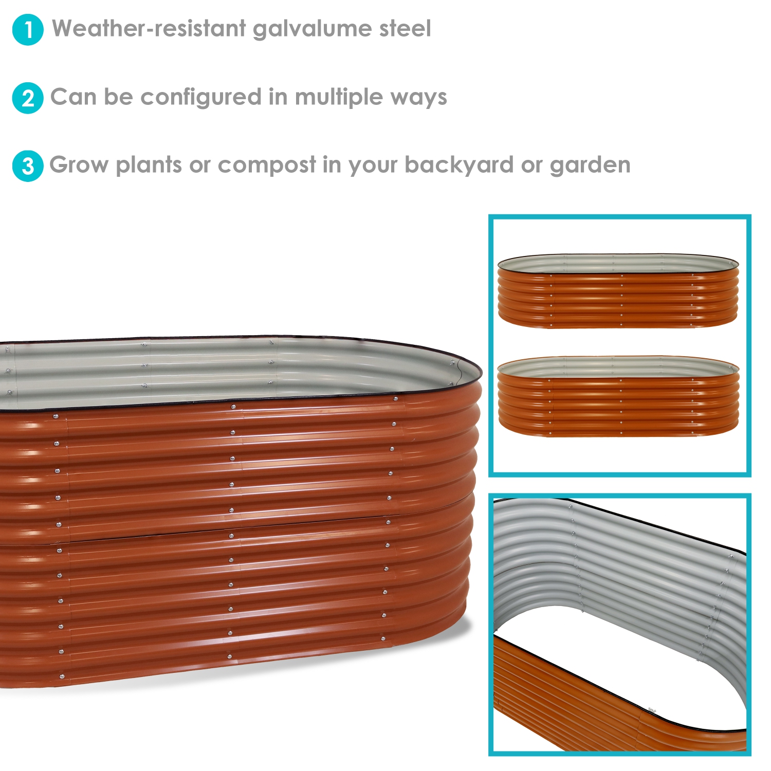 Sunnydaze Galvalume Steel Oval Raised Garden Bed - Brown - 79 in x 32 in