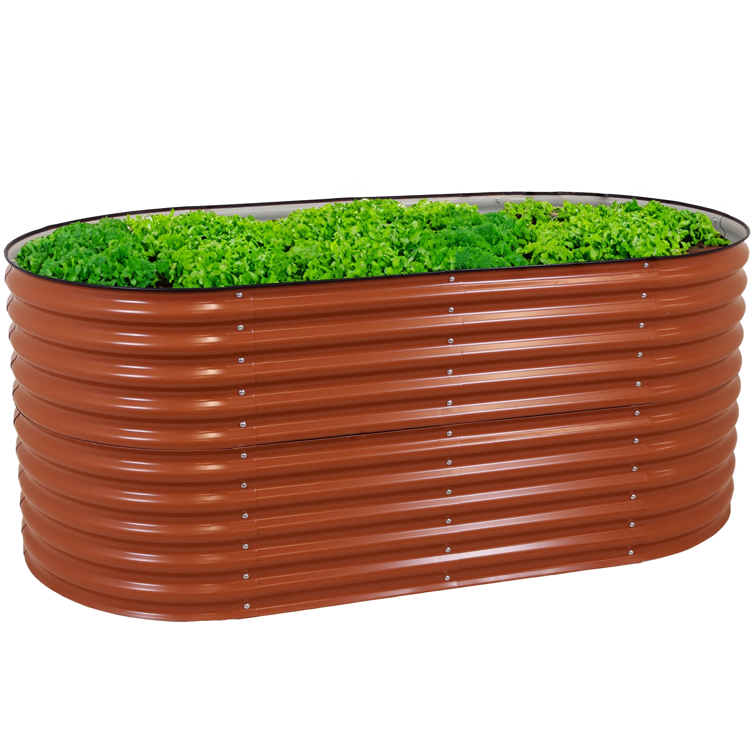 Sunnydaze Galvalume Steel Oval Raised Garden Bed - Brown - 79 in x 32 in