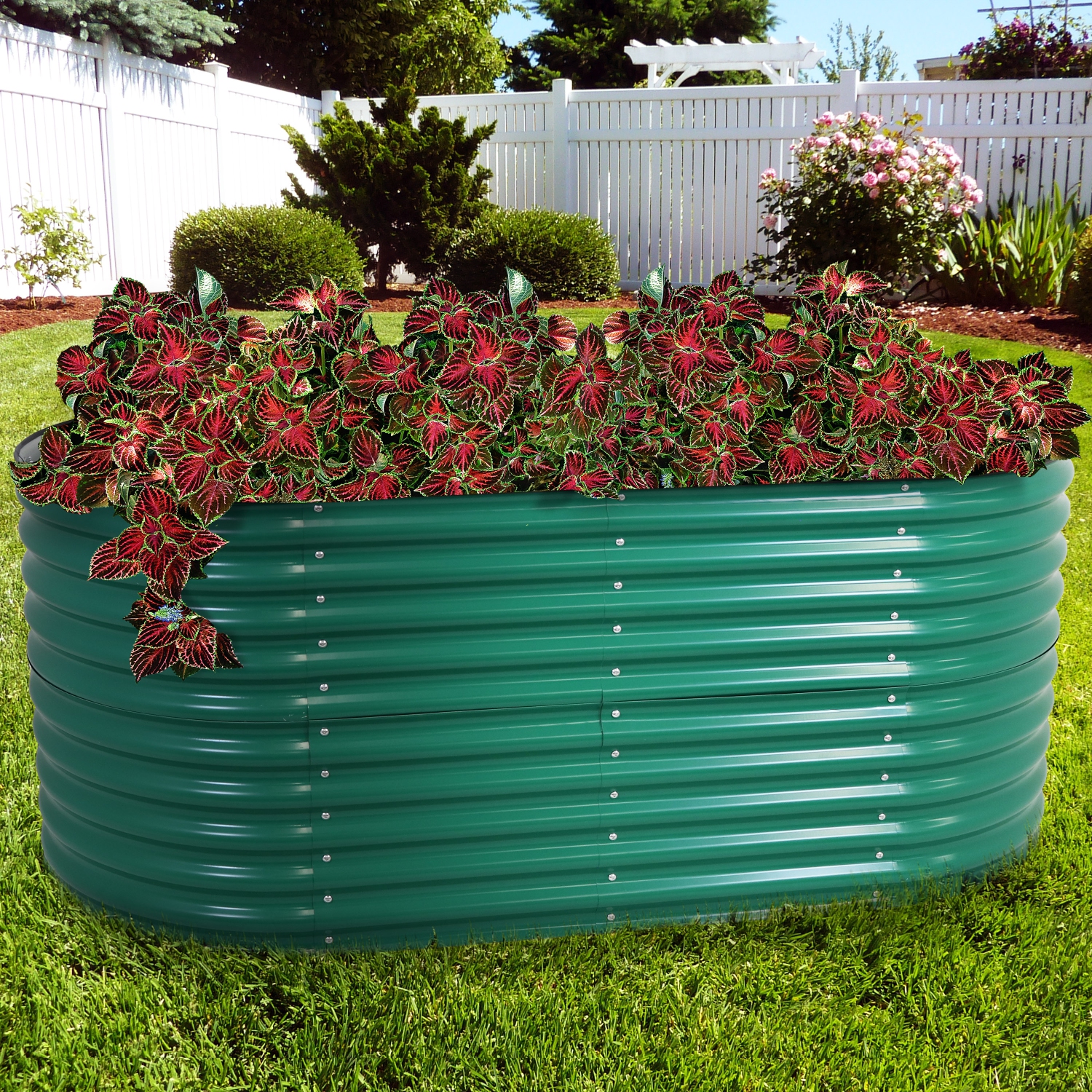 Sunnydaze Galvalume Steel Oval Raised Garden Bed - Green - 79 in x 32 in