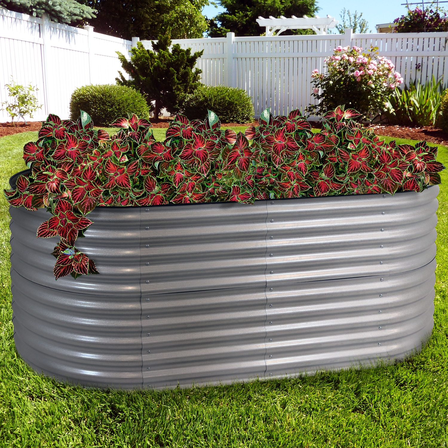 Sunnydaze Galvalume Steel Oval Raised Garden Bed - Silver - 79 in x 32 in