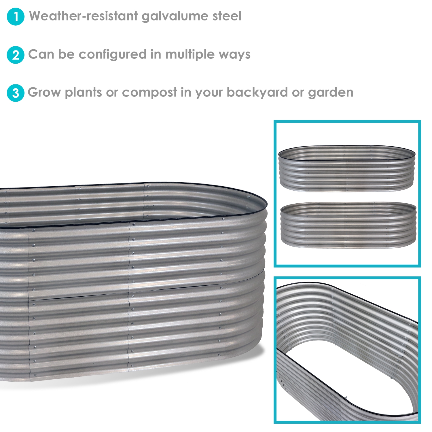 Sunnydaze Galvalume Steel Oval Raised Garden Bed - Silver - 79 in x 32 in