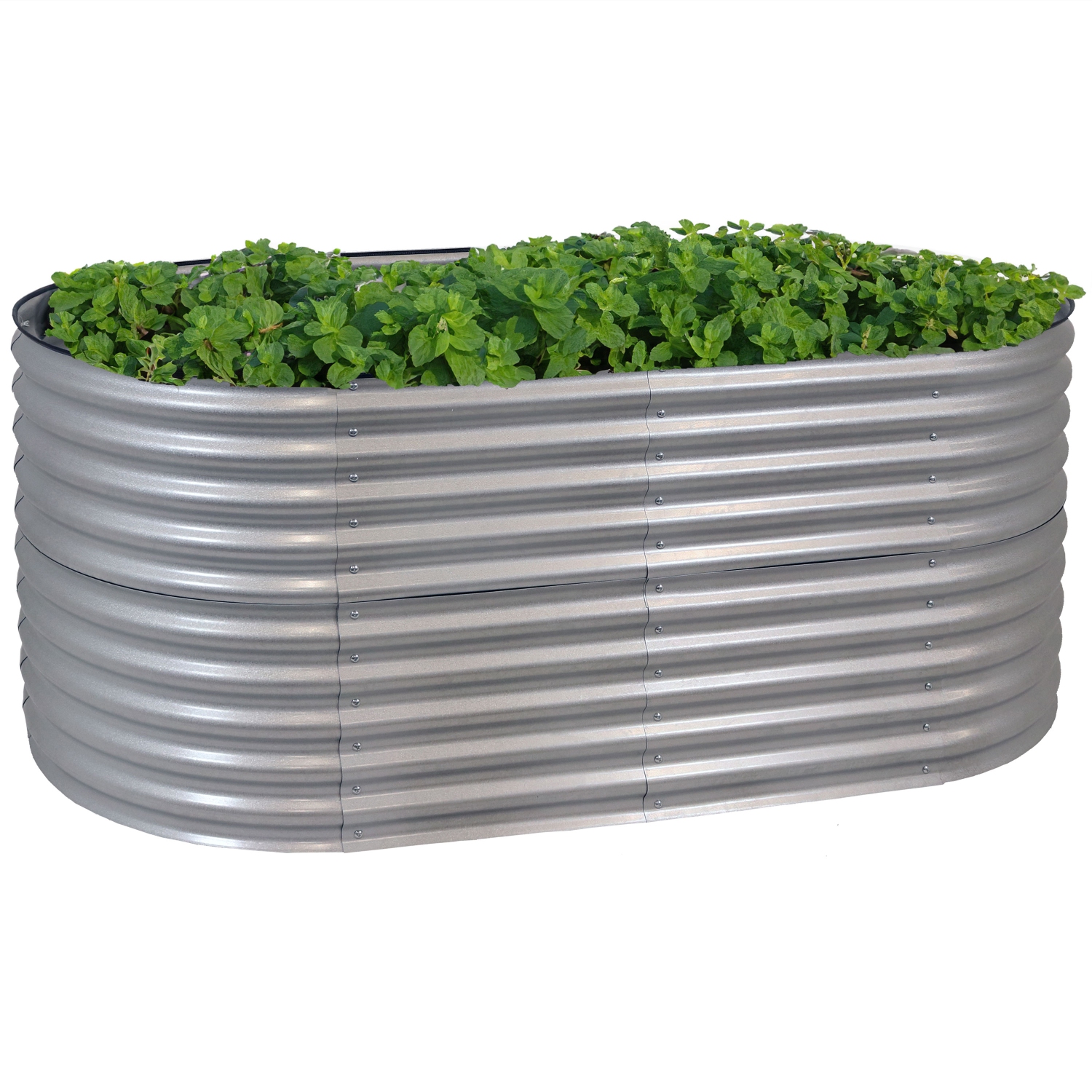 Sunnydaze Galvalume Steel Oval Raised Garden Bed - Silver - 79 in x 32 in