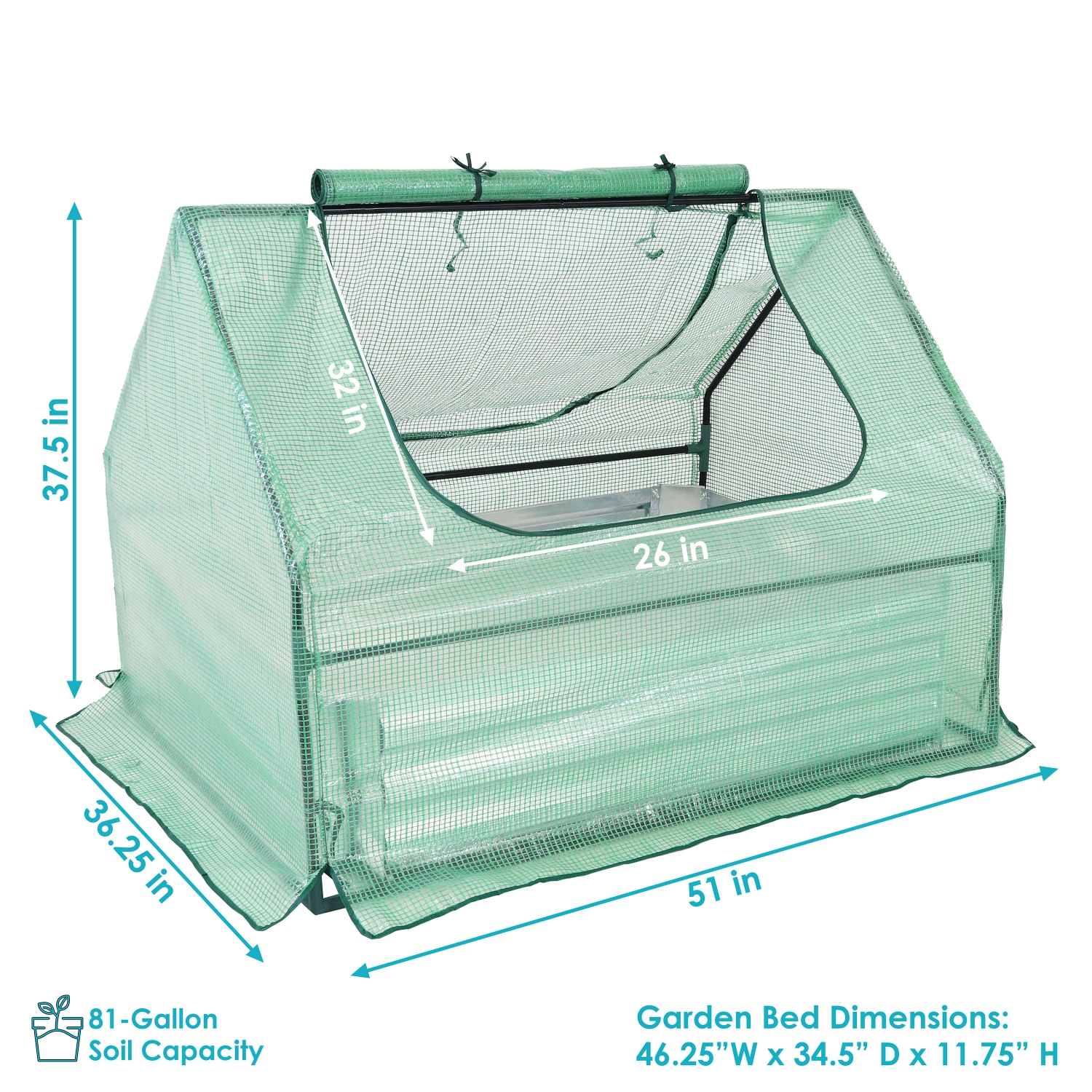 Sunnydaze Galvanized Steel Raised Bed with Greenhouse - Green - 4 ft x 3 ft