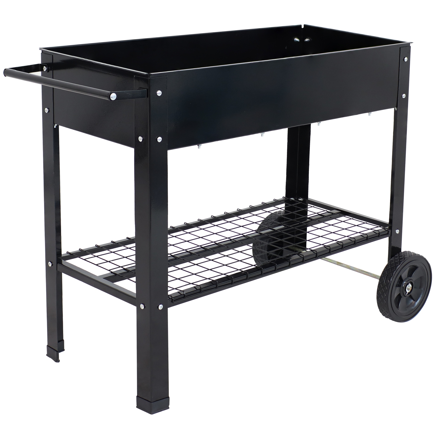 Sunnydaze 43 in Galvanized Steel Mobile Raised Garden Bed Cart - Black