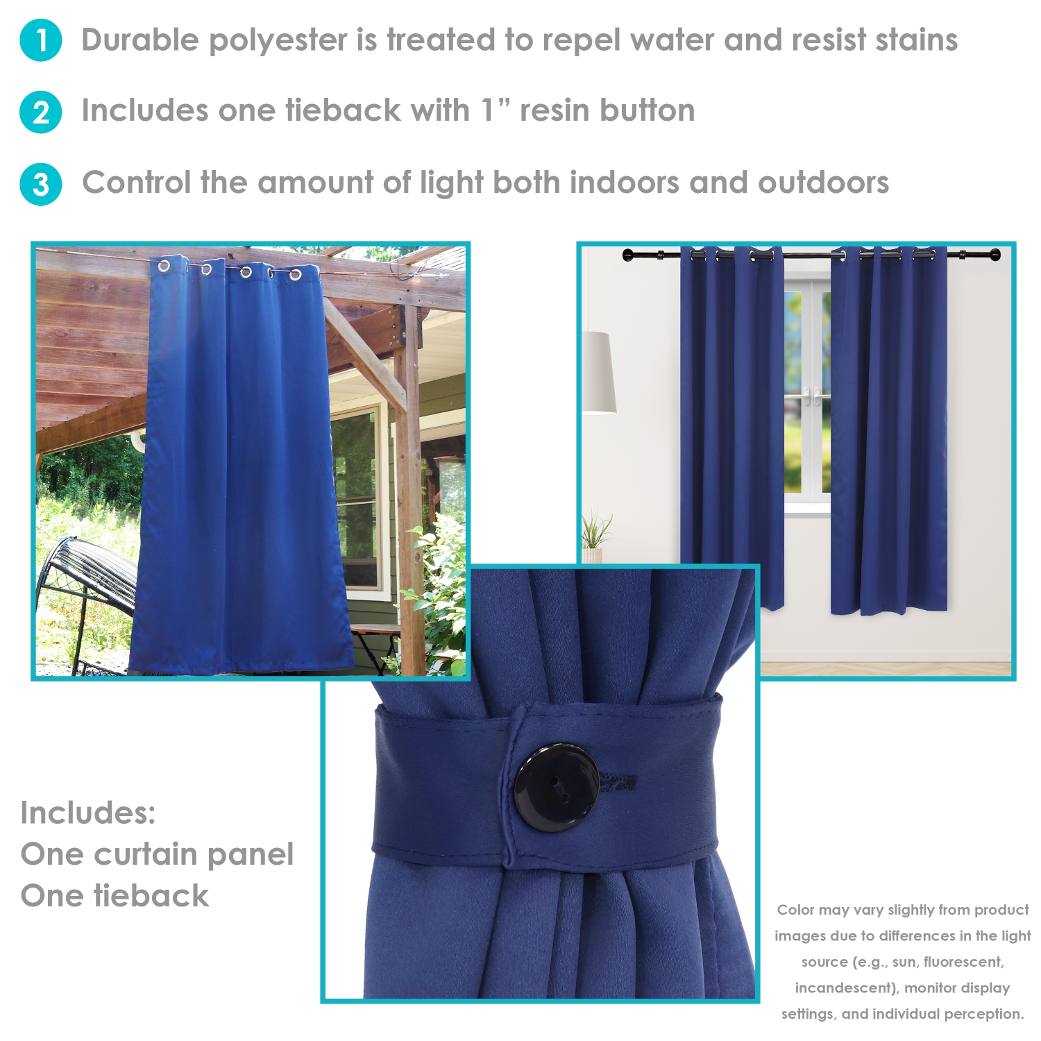 Sunnydaze Outdoor Blackout Curtain Panel - Blue - 52 in x 84 in
