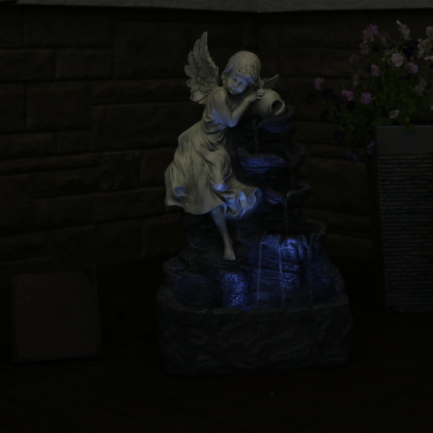 Sunnydaze Angel Falls Solar Water Fountain with Battery/LED Lights - 29 in