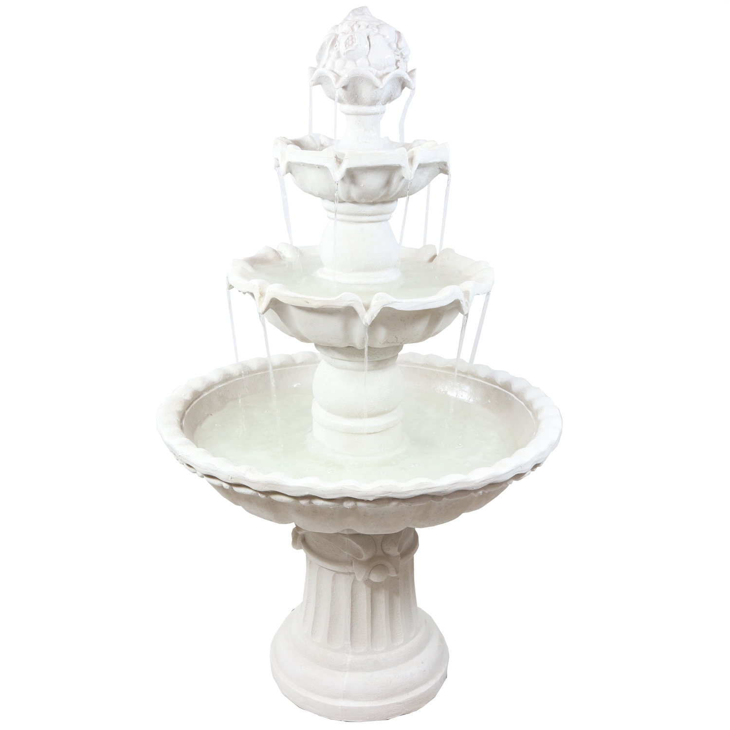 Sunnydaze – Fontaine d’eau extérieure à 3 étages avec dessus à fruits - Blanc - 52 po