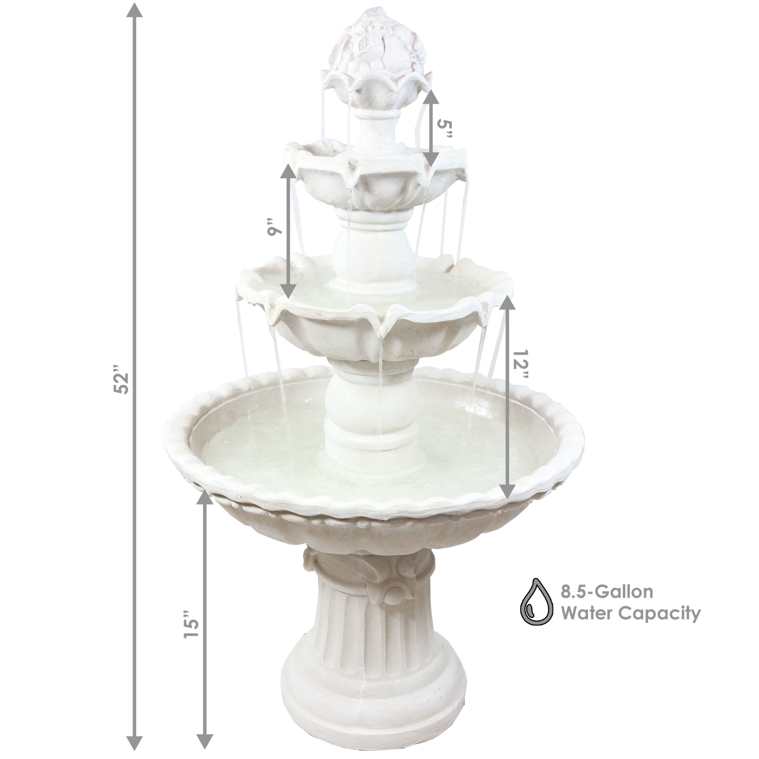 Sunnydaze – Fontaine d’eau extérieure à 3 étages avec dessus à fruits - Blanc - 52 po