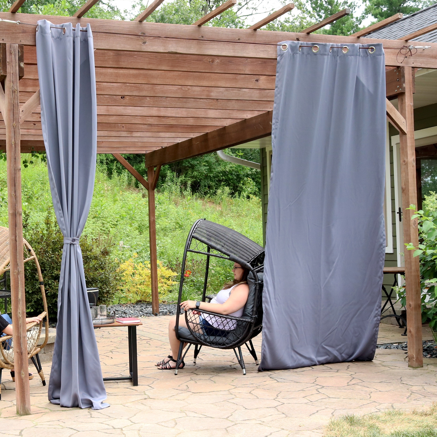 Sunnydaze Outdoor Blackout Curtain Panel - Gray - 52 in x 120 in - Set of 2