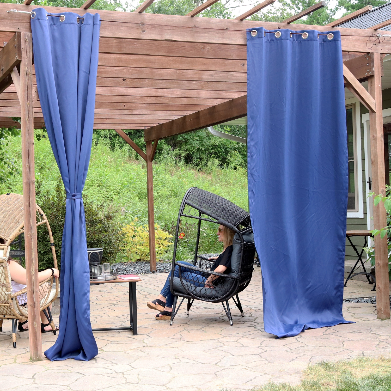 Sunnydaze Outdoor Blackout Curtain Panel - Blue - 52 in x 120 in - Set of 2