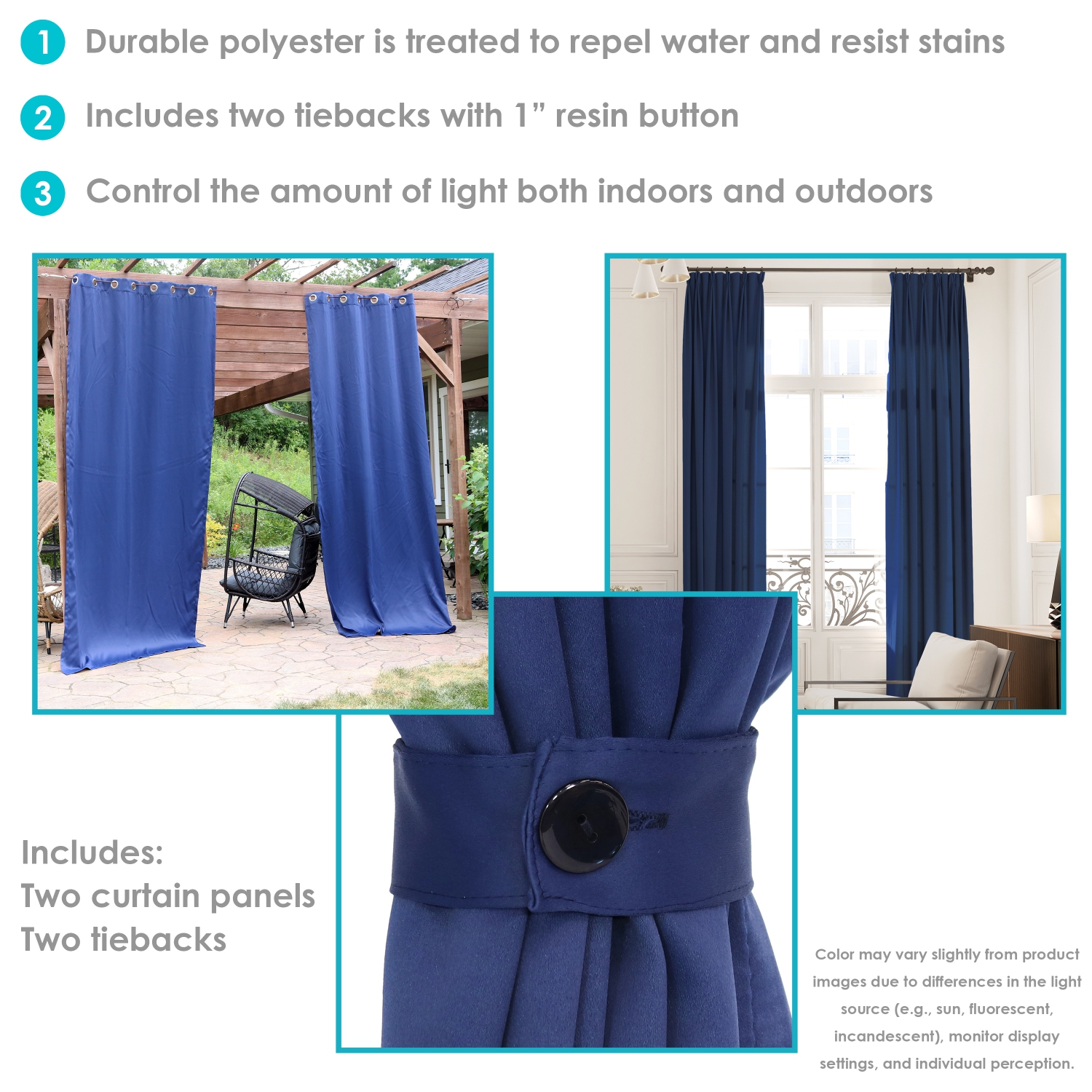 Sunnydaze Outdoor Blackout Curtain Panel - Blue - 52 in x 120 in - Set of 2