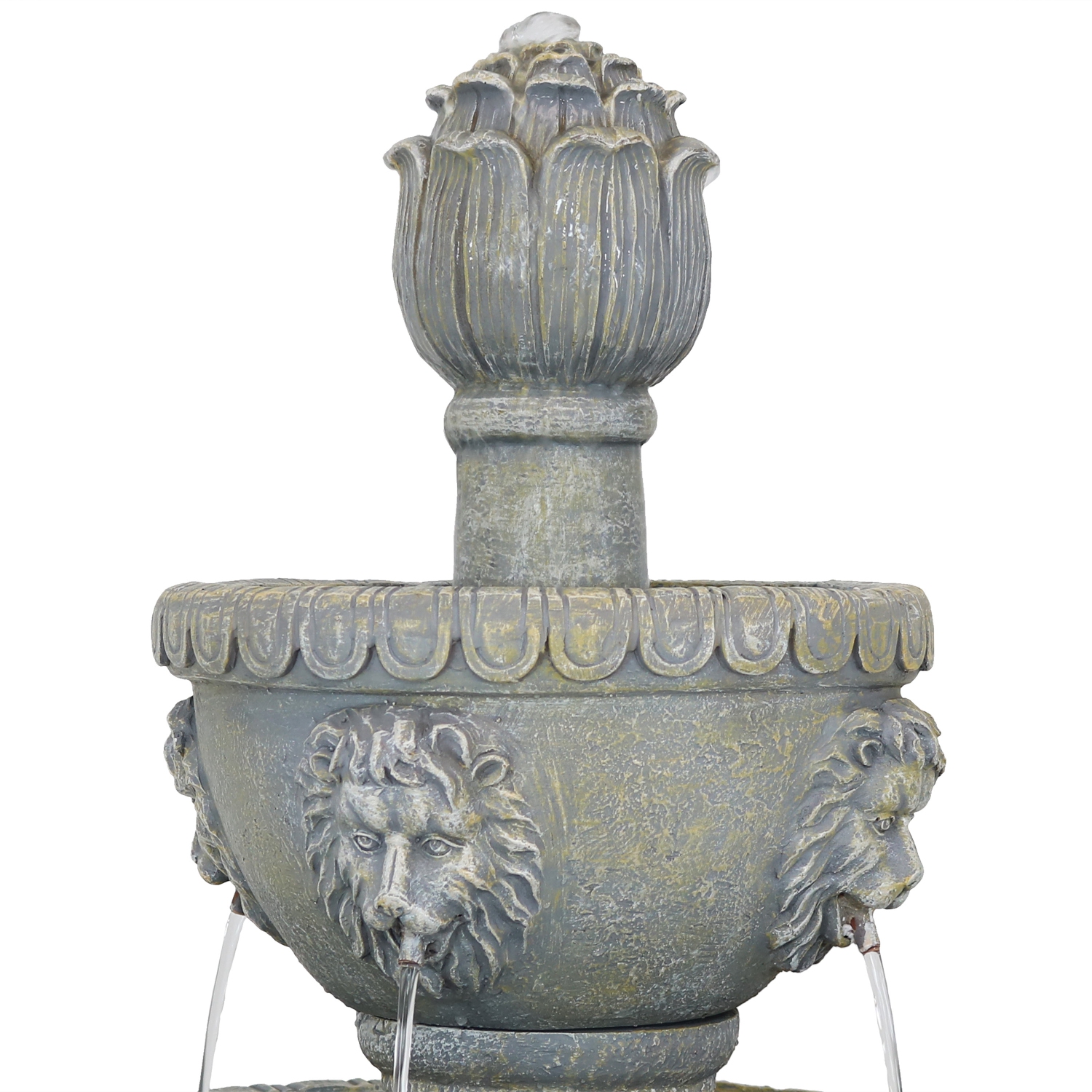 Sunnydaze Lion Head Fiberglass Outdoor 4-Tier Water Fountain