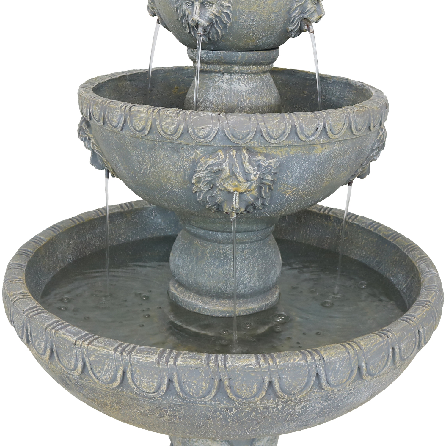 Sunnydaze Lion Head Fiberglass Outdoor 4-Tier Water Fountain