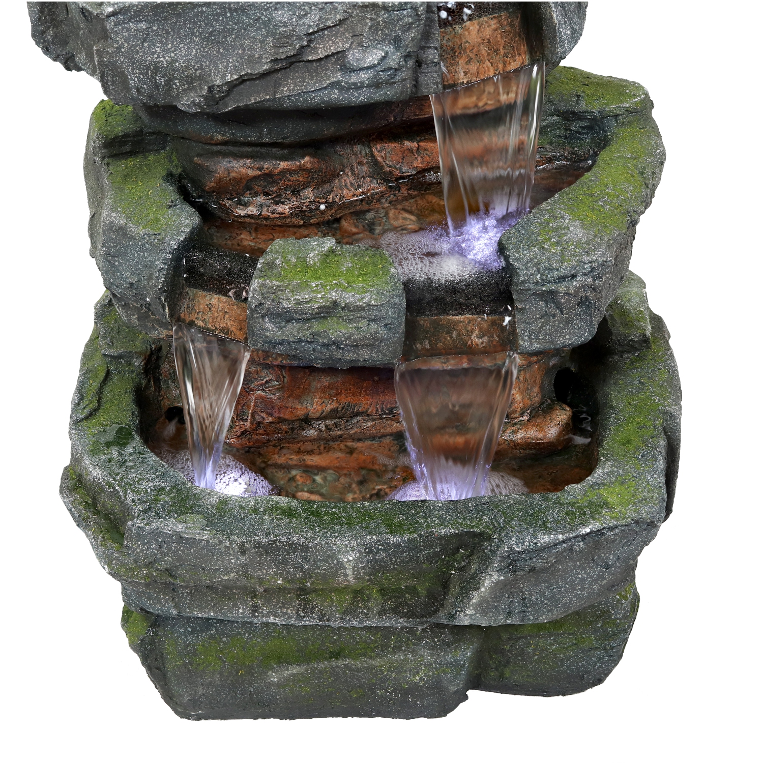 Sunnydaze Electric Tiered Stone Waterfall Fountain with LED Lights - 23 in