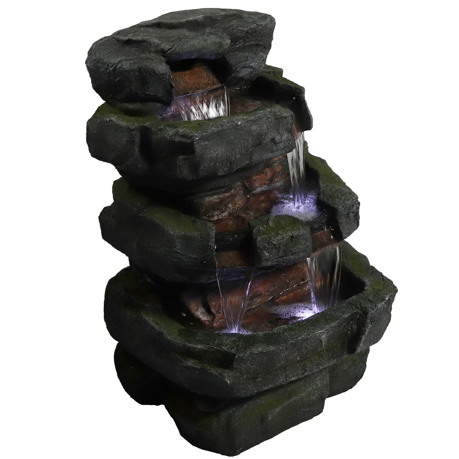 Sunnydaze Electric Tiered Stone Waterfall Fountain with LED Lights - 23 in