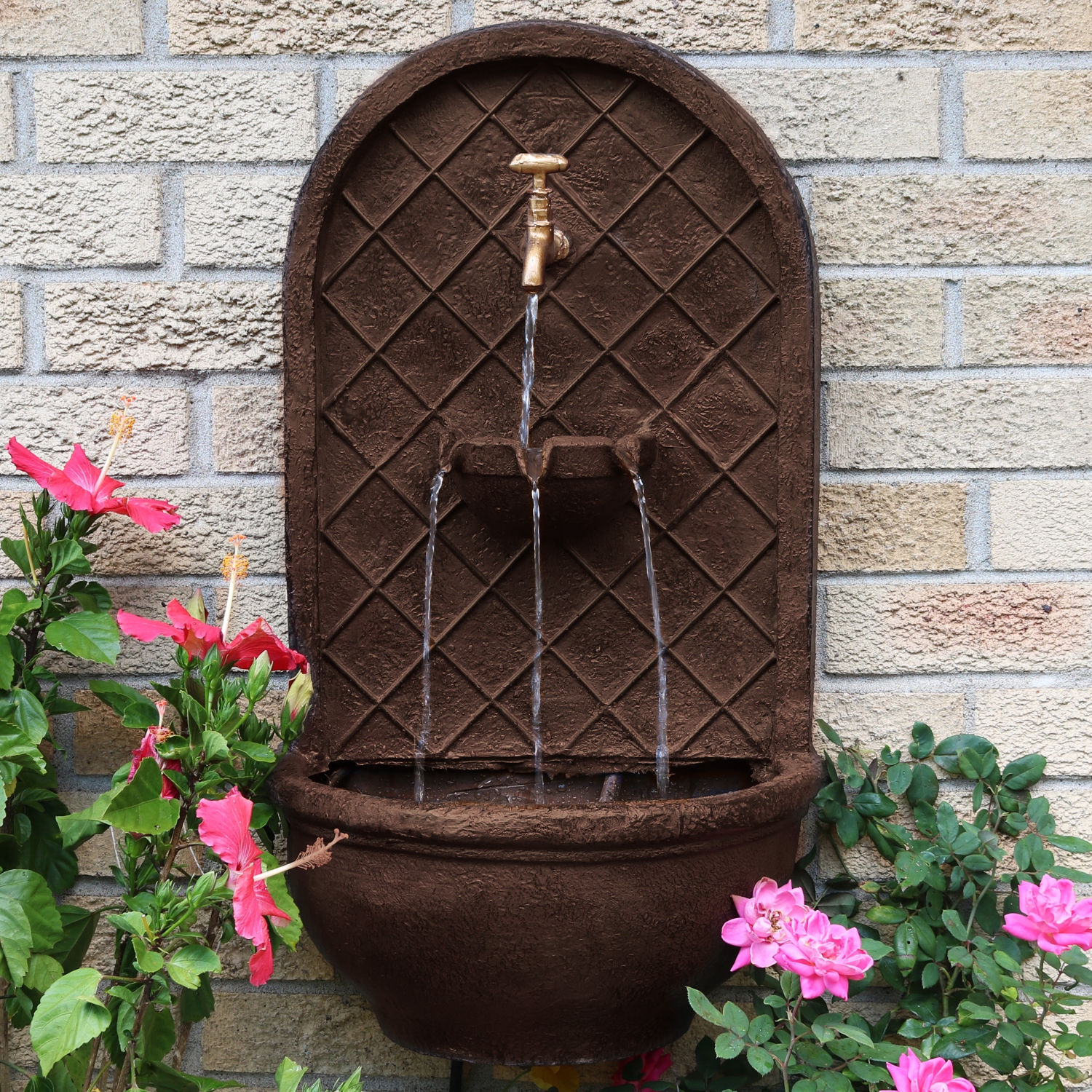 Sunnydaze Messina Polystone Outdoor Wall Fountain - Bronze