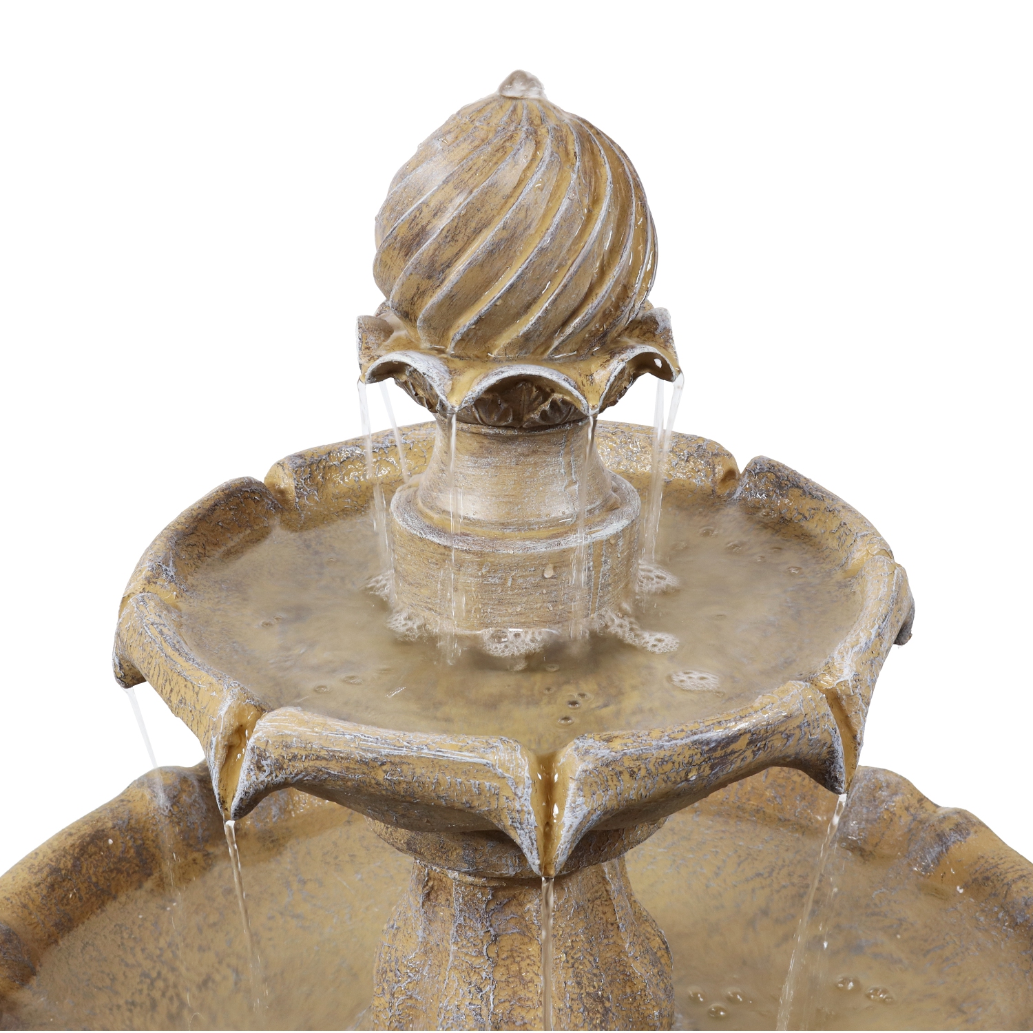 Sunnydaze Resin Outdoor 2-Tier Solar Water Fountain with Battery - Earth