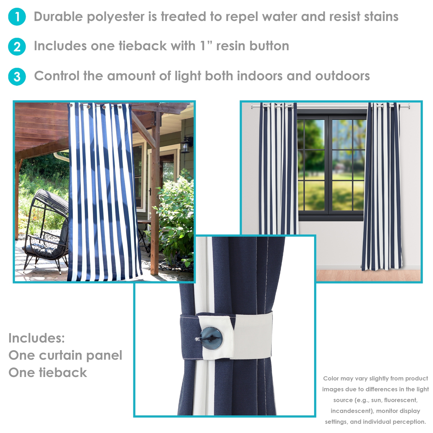 Sunnydaze Indoor/Outdoor Curtain Panel - Stripe - 52 in x 108 in