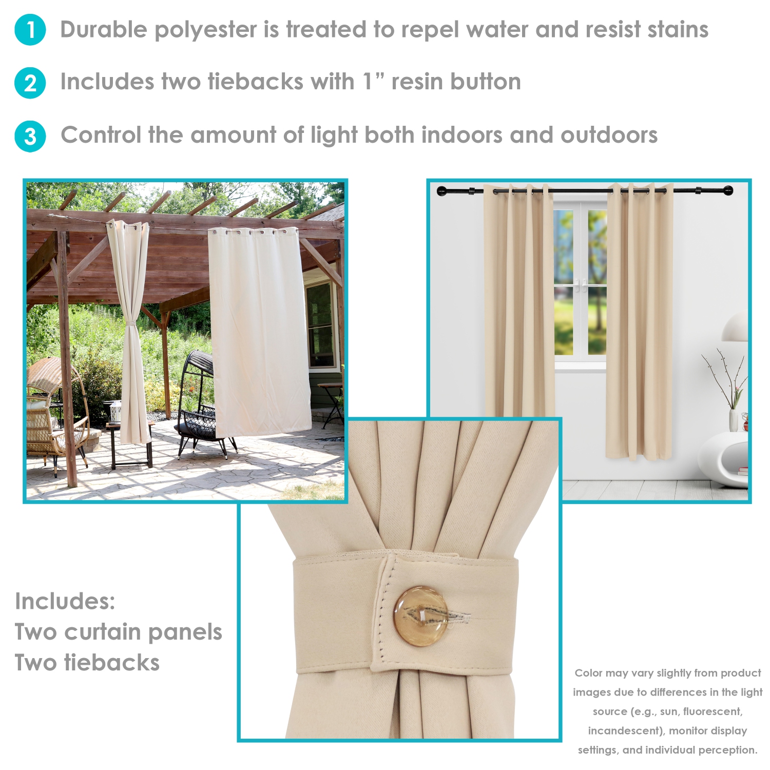 Sunnydaze Room Darkening Curtain Panel - Beige - 52 in x 96 in - Set of 2