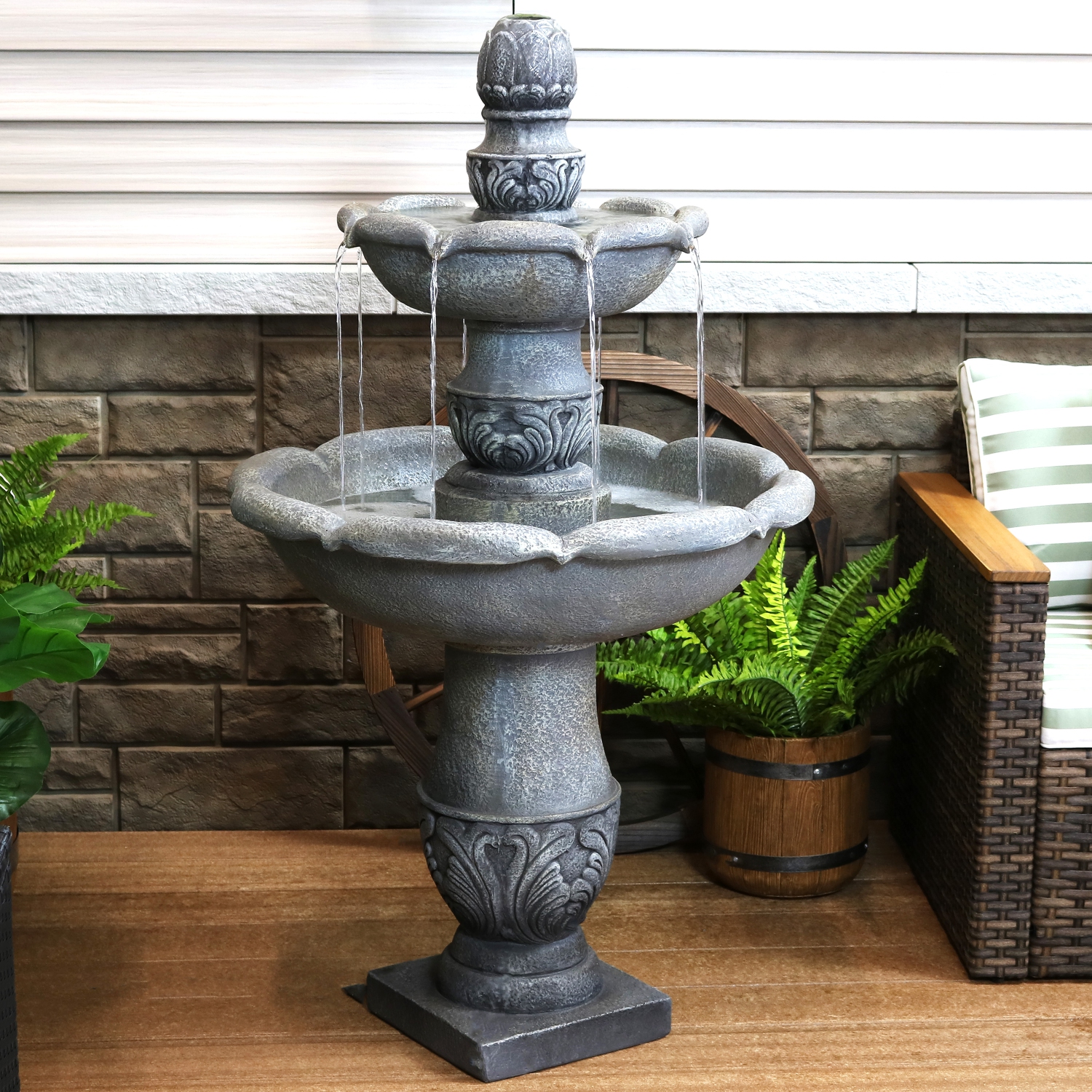 Sunnydaze French Garden Reinforced Concrete Outdoor 2-Tier Water Fountain