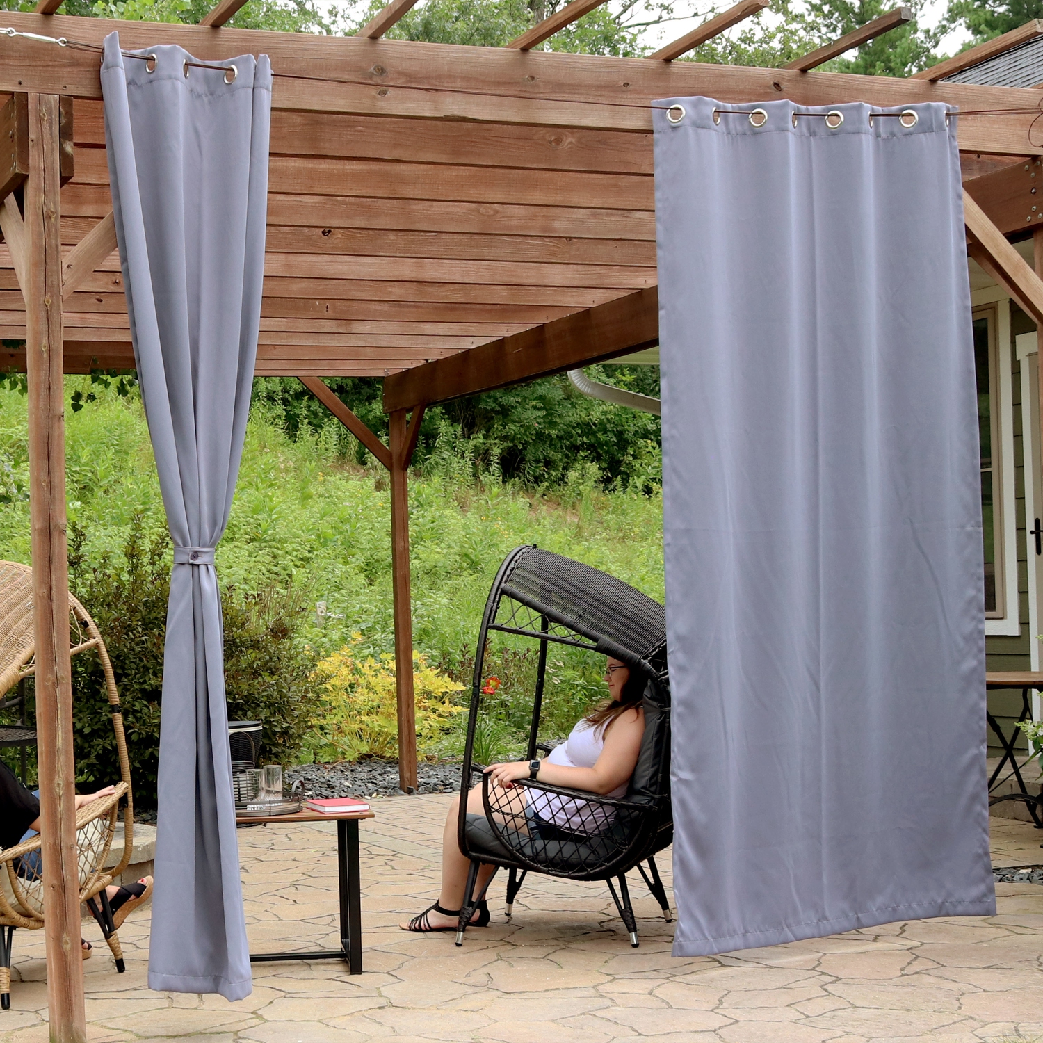 Sunnydaze Outdoor Blackout Curtain Panel - Gray - 52 in x 108 in - Set of 2