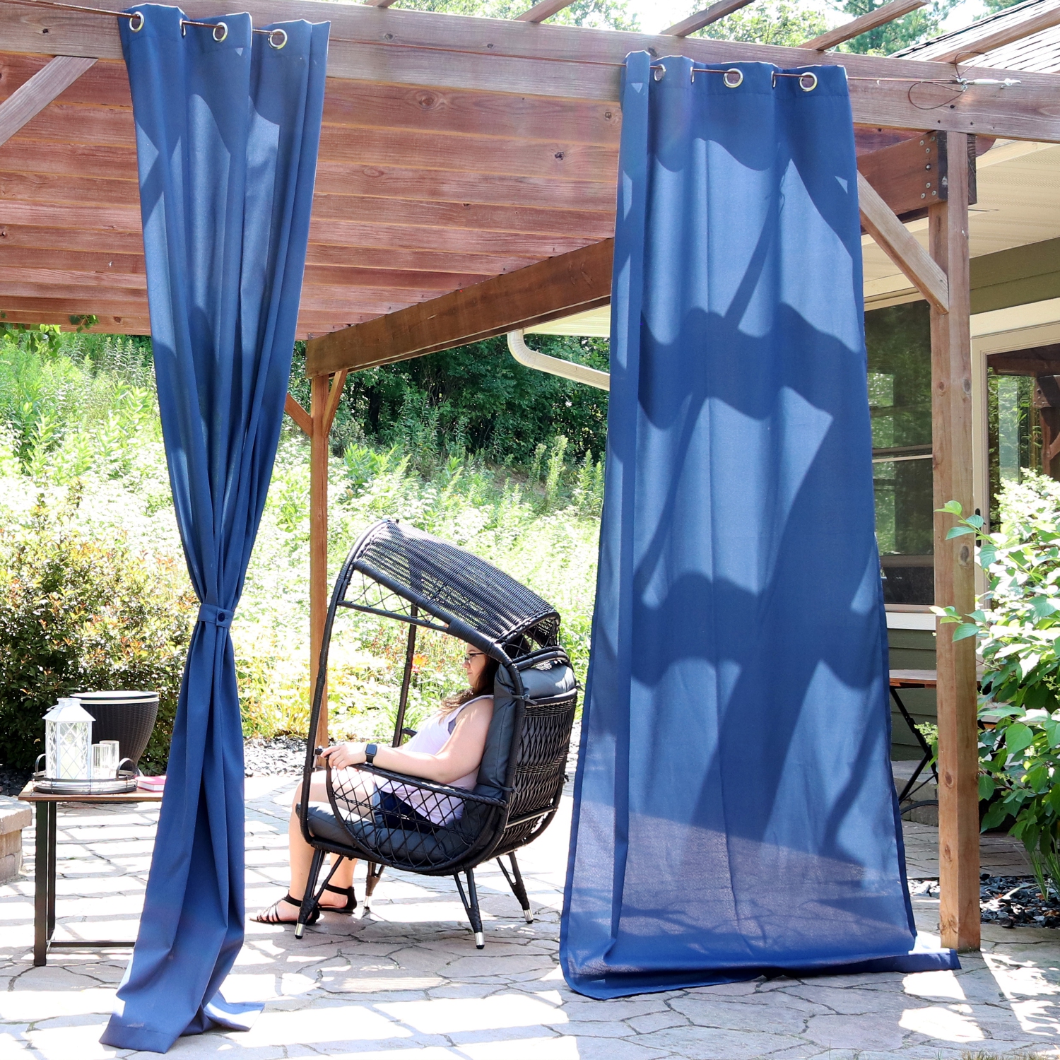 Sunnydaze Indoor/Outdoor Curtain Panel - Blue - 52 in x 120 in - Set of 2
