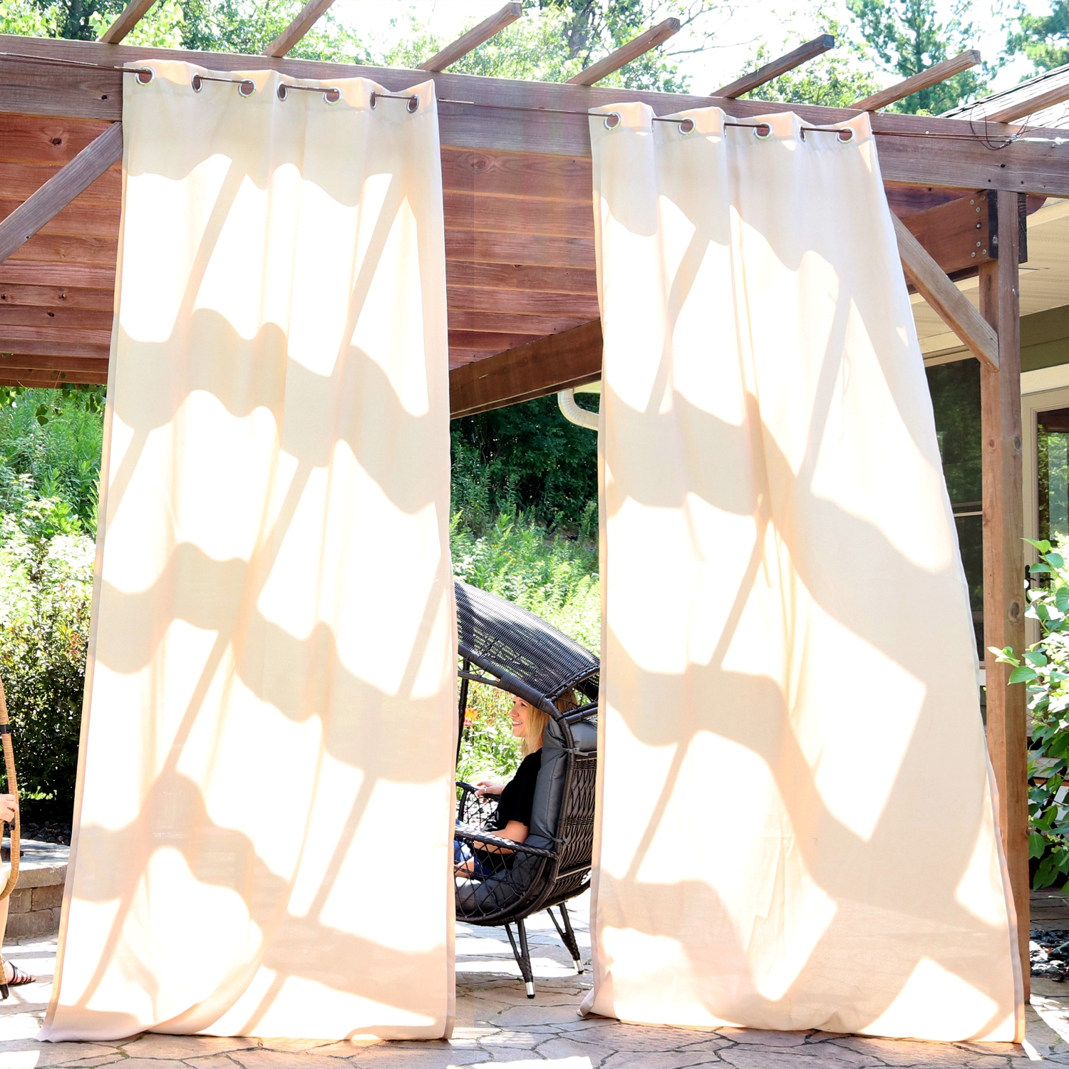 Sunnydaze Indoor/Outdoor Curtain Panel - Beige - 52 in x 120 in - Set of 2