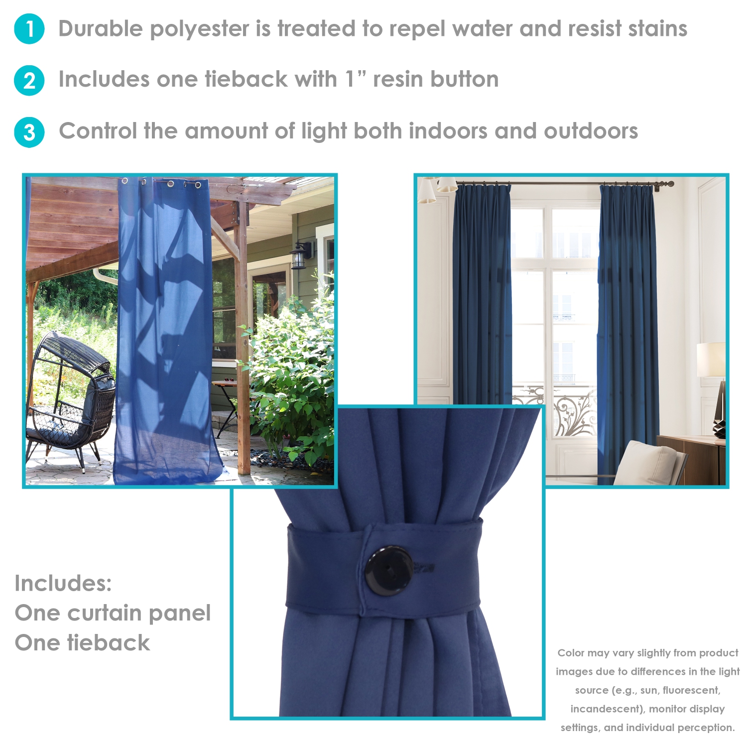 Sunnydaze Indoor/Outdoor Curtain Panel - Blue - 52 in x 120 in