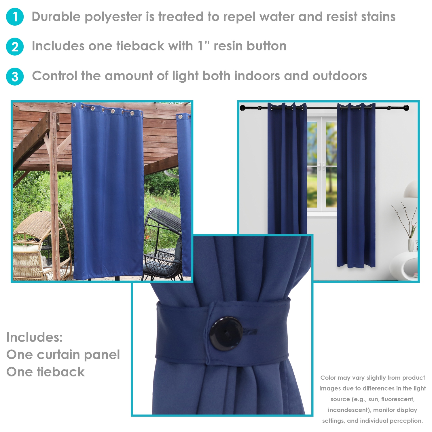 Sunnydaze Outdoor Blackout Curtain Panel - Blue - 52 in x 96 in