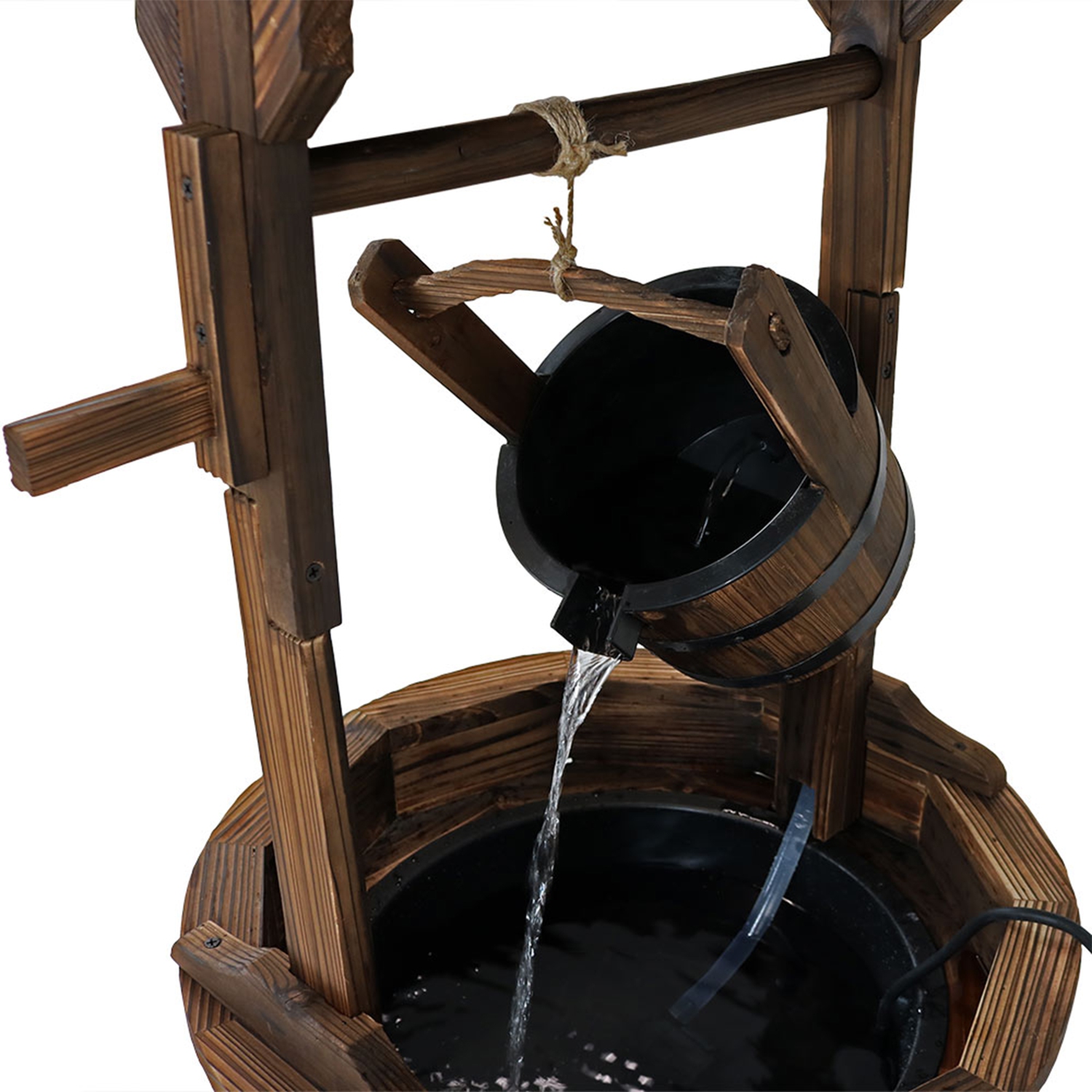 Sunnydaze Old-Fashioned Wood Wishing Well Water Fountain with Liner - 48 in