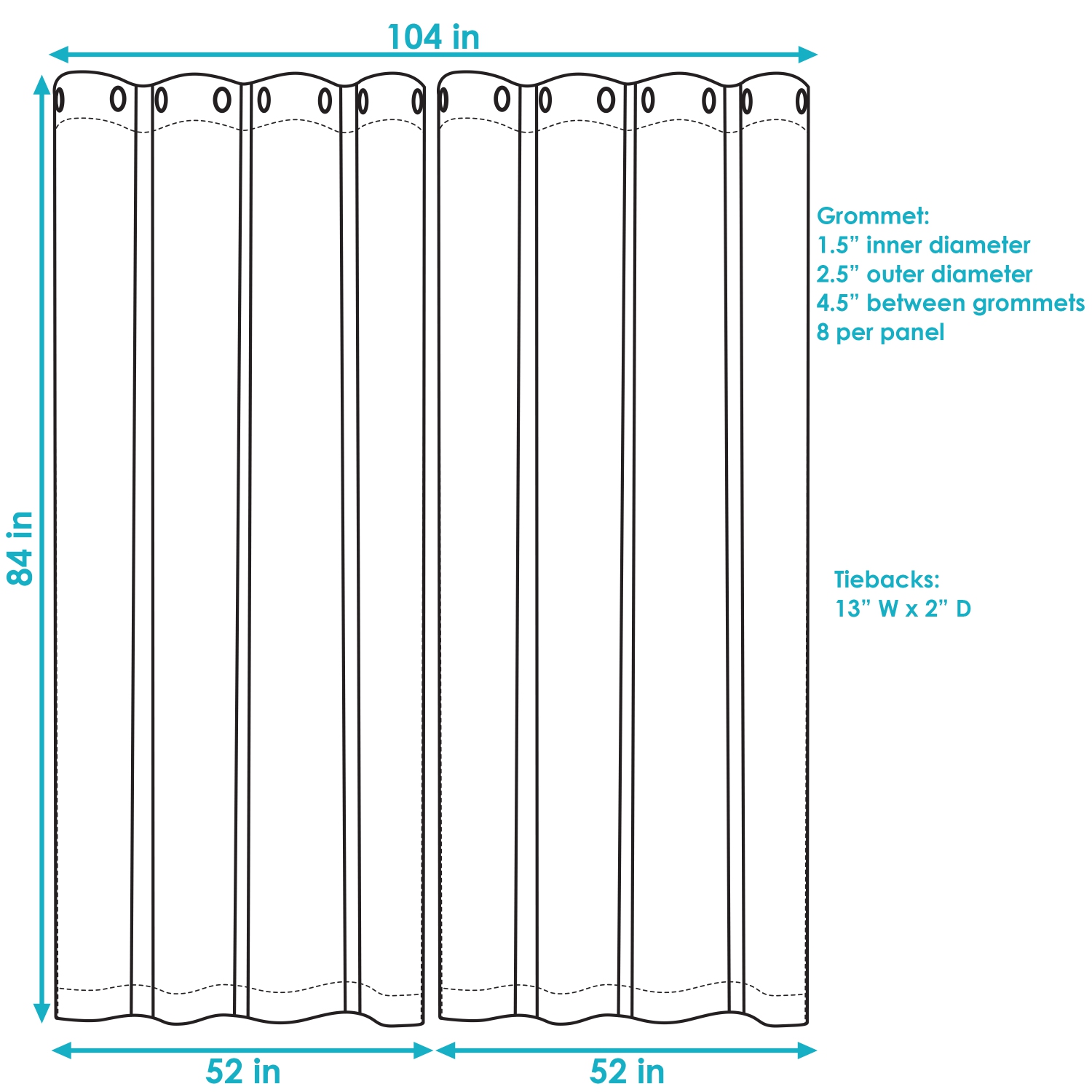 2 panneaux de rideaux intérieurs et extérieurs avec dessus à œillet - 52 x 84 po - gris